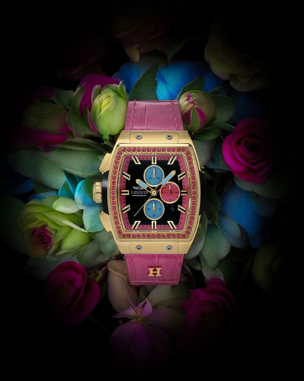HAEMMER GERMANY Chronograph »TONNEAU«, Quarzuhr, Armbanduhr,Damenuhr,Lederarmband,digital,Datum,Stoppfunktion