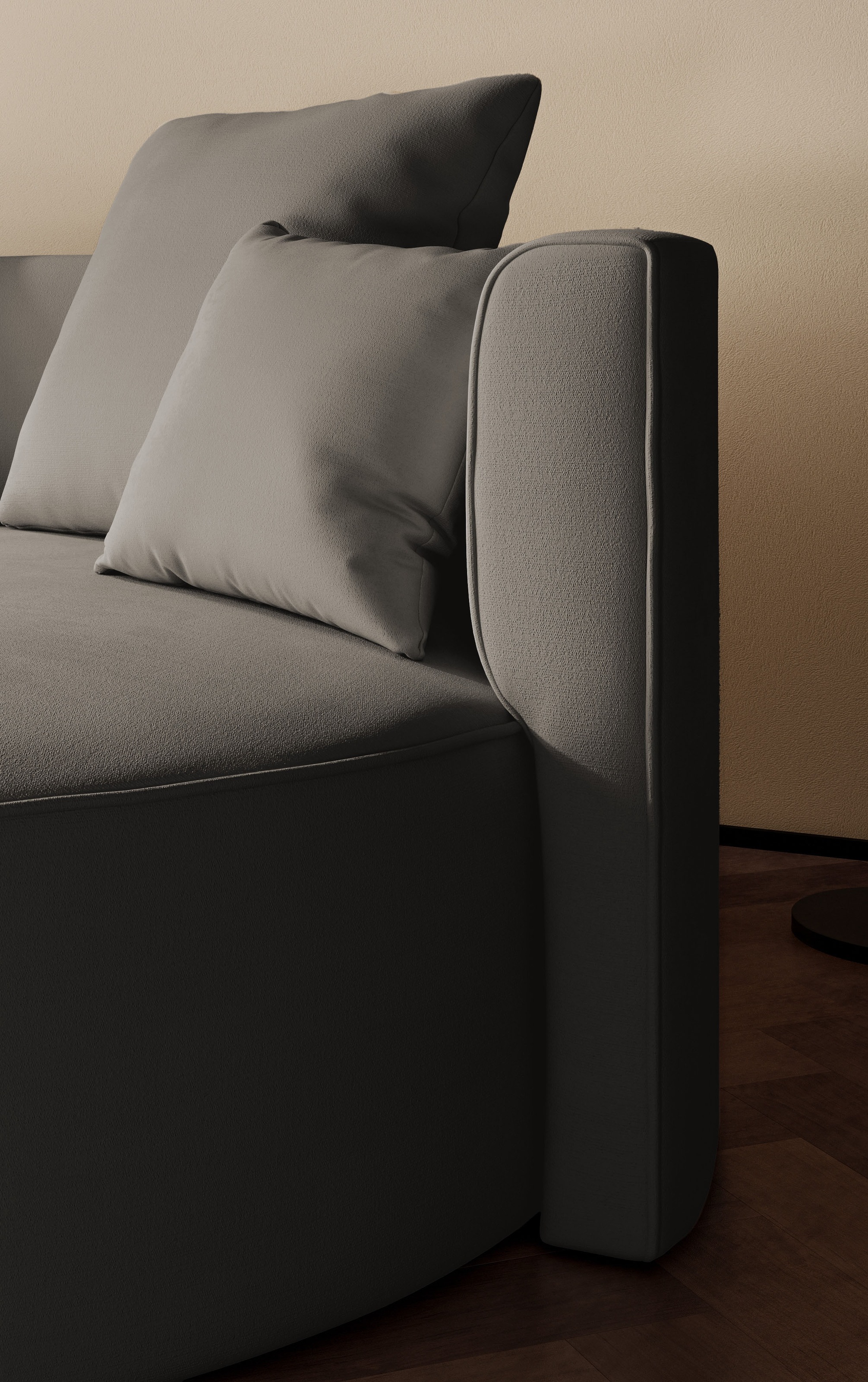 LeGer Home by Lena Gercke 2,5-Sitzer »ISALIE, rundes Loungesofa, mit Kissen, perfekt gepolstert«, moderne Stoffe, mit 4 Zierkissen, extra große Sitzfläche
