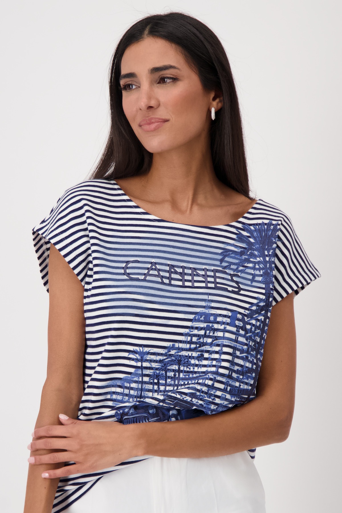 Monari T-Shirt "Shirt Ringel + Druck", Mit Rundhalsausschnitt günstig online kaufen