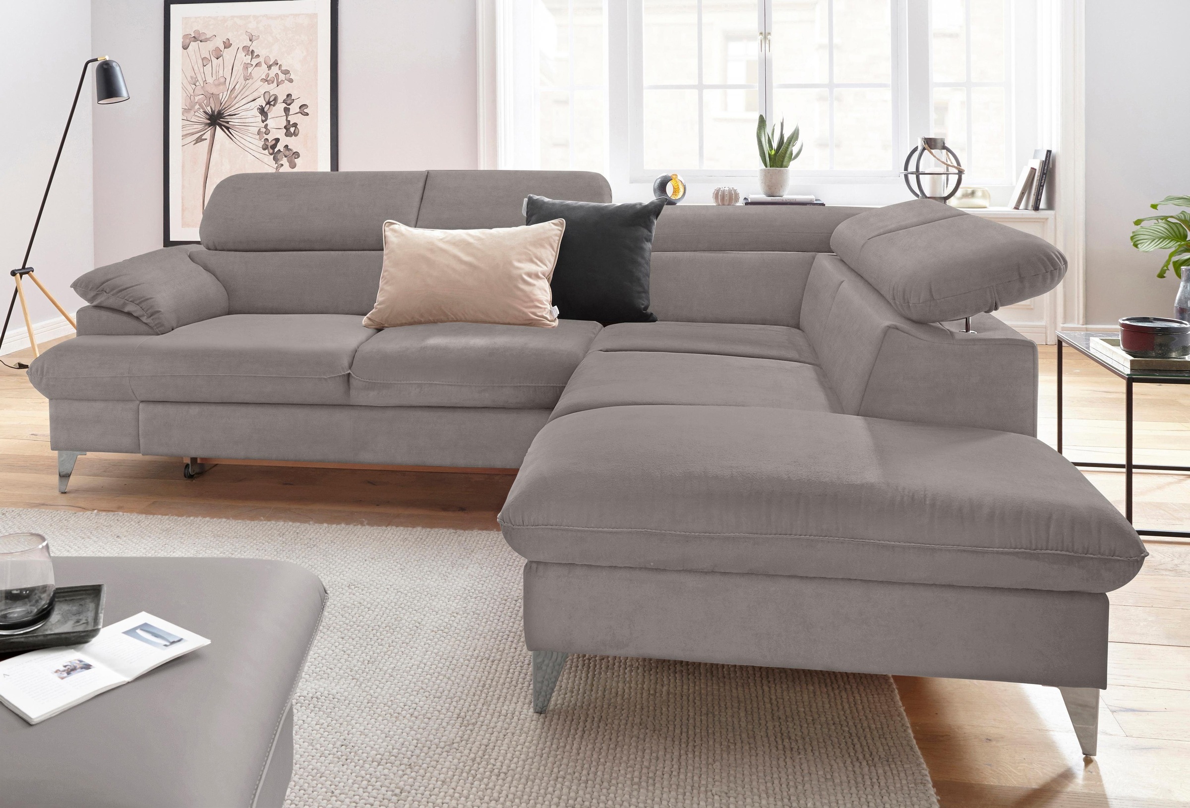COTTA Polstergarnitur »Caluso«, Set: bestehend aus Ecksofa, Hocker, Ecksofa inkl. Kopfteilverstellung