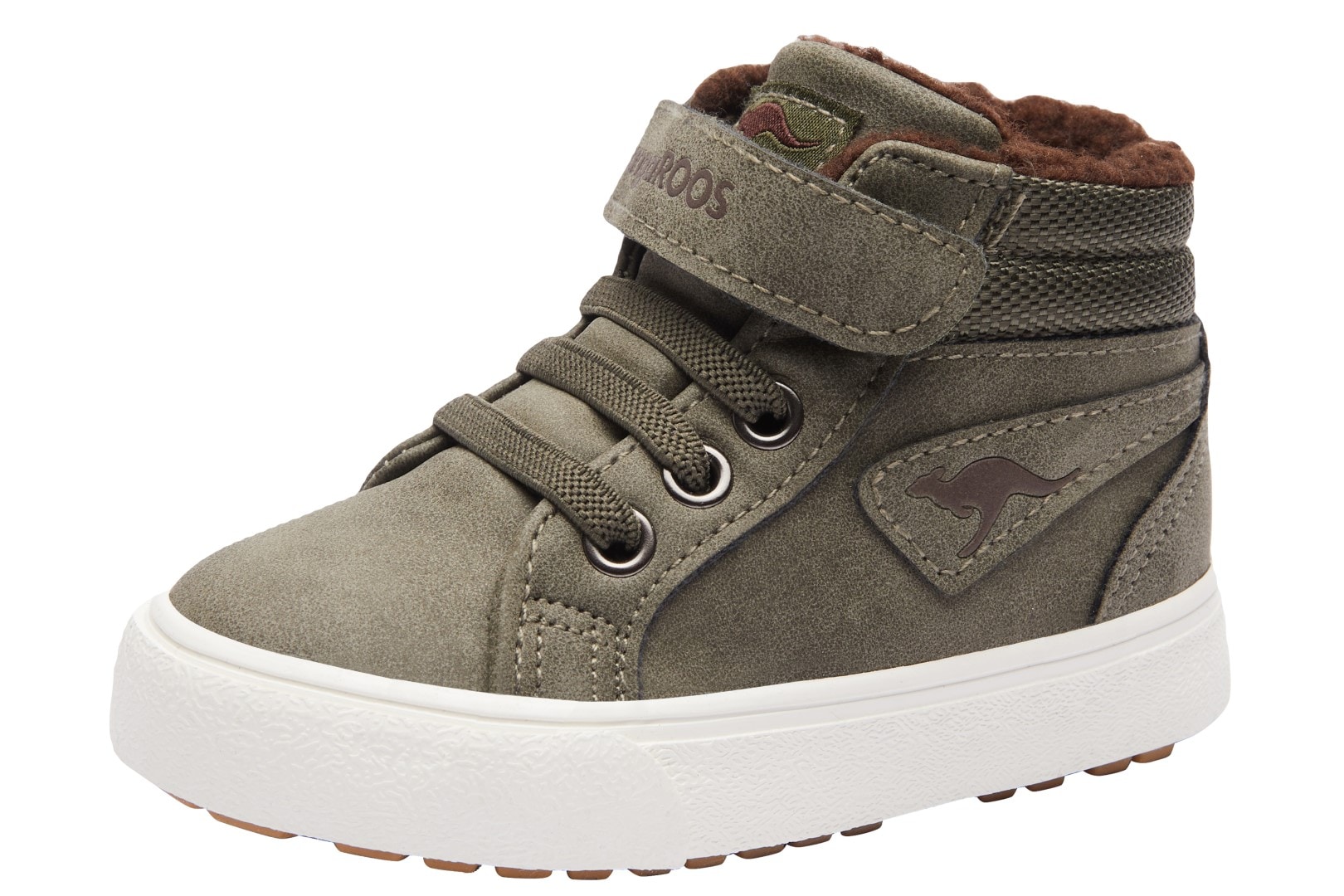 Sneaker KANGAROOS "Kavu III", Mädchen, Gr. 24, grün (olive, coffee), Synthetik, Schuhe Sneaker, Warmfutter, Reißverschluss,Winterschuhe, Schnürboots, Sneakerboots