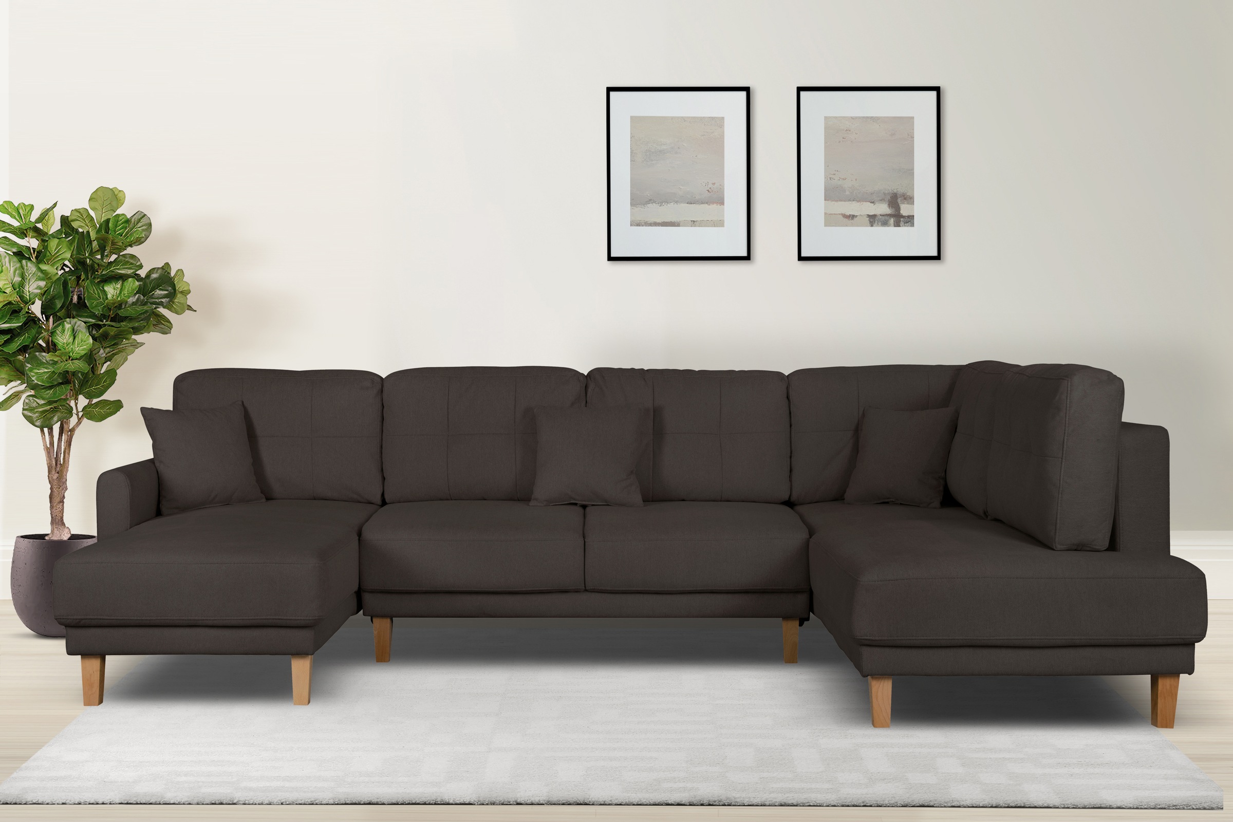 OTTO home Wohnlandschaft "TRIPLO U-Form wahlweise mit Schlaffunktion, B/T/H: 310/192/90 cm" Schlafsofa, auch mit Bettkasten, Steppung im Rückenkissen
