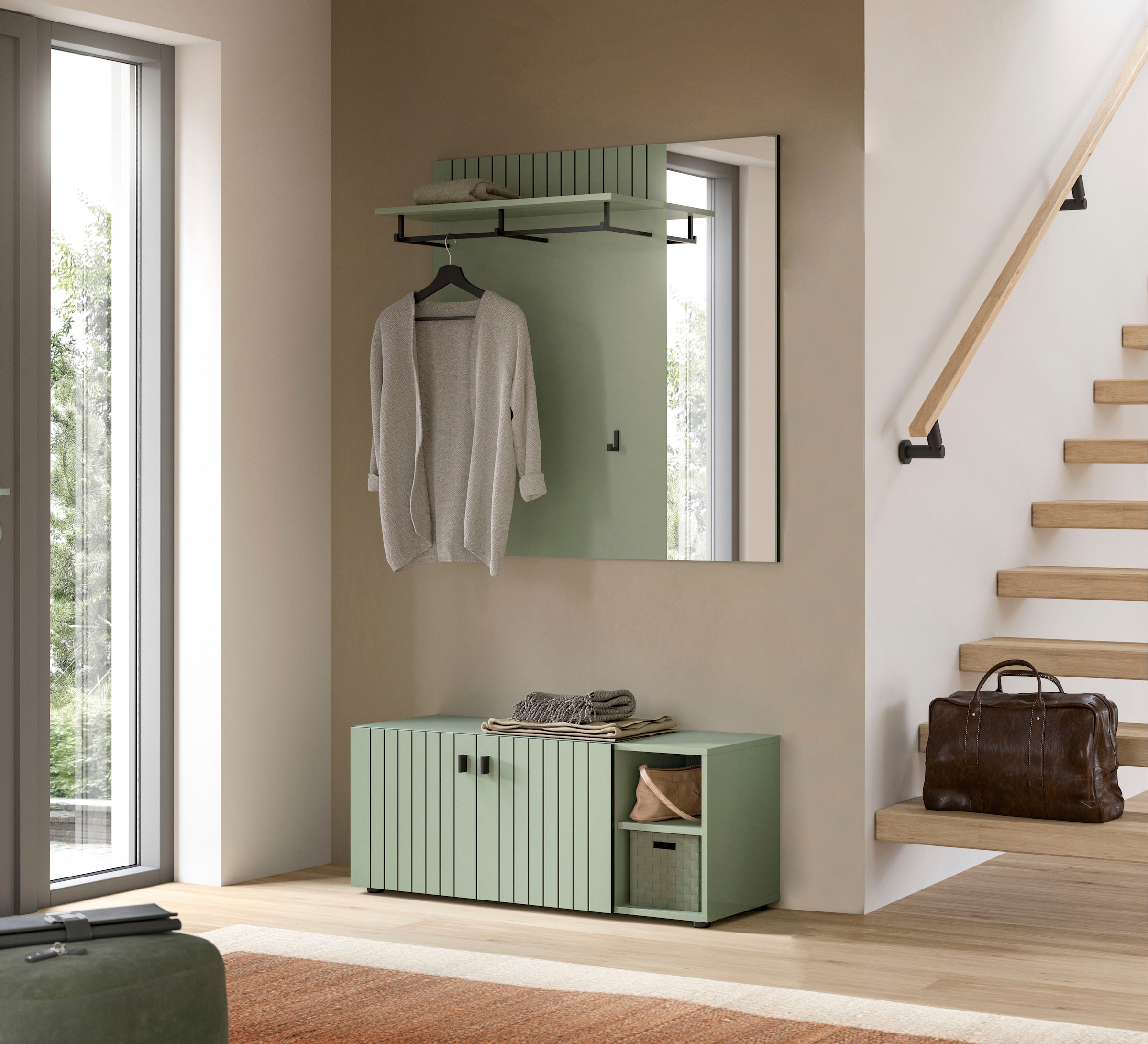 INOSIGN Garderoben-Set »TATIO, 2-tlg. Garderobenkombination, Breite: 106 cm, Rillenfräsung« Set, Set, best. aus: 1Garderobenpaneel, 1 Garderobensitzbank, 2 Stk. tlg.