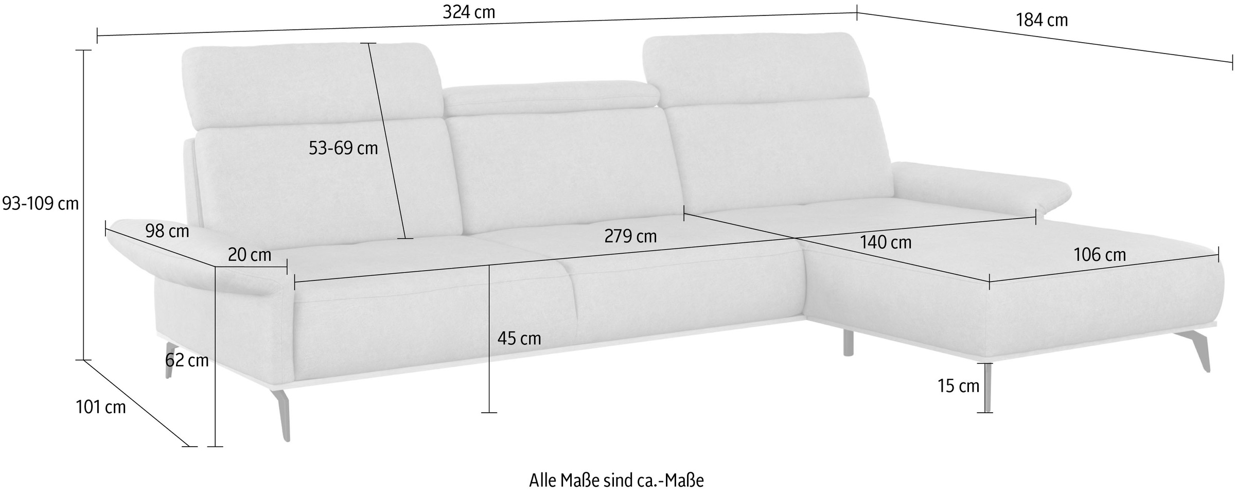 Places of Style Ecksofa »Fjord L-Form«, massiv, wahlweise mit Armlehnfunktion, Kopf- Sitztiefenverstellung