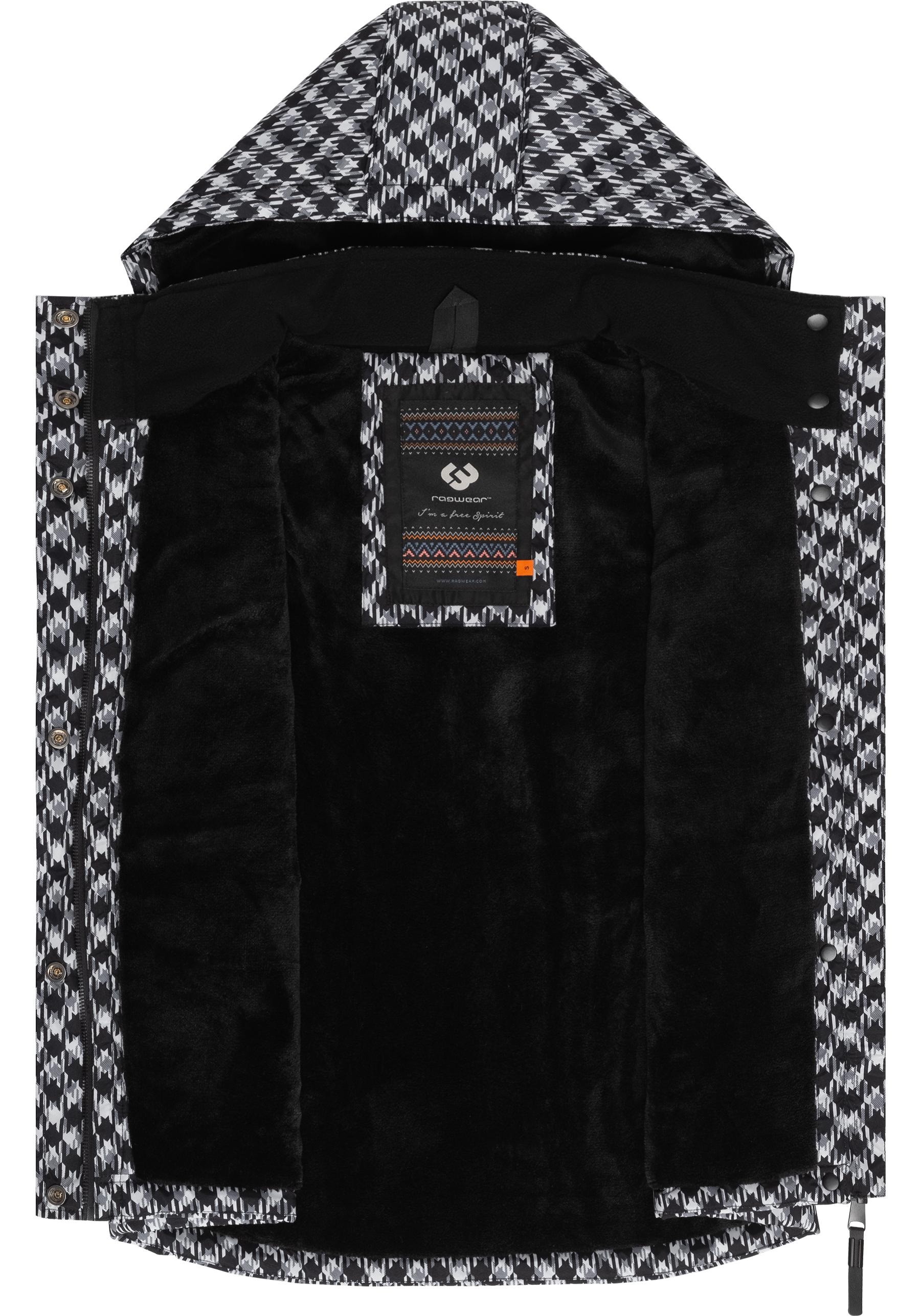 Ragwear Steppweste »Hesty Print«, Weste mit abnehmbarer Kapuze und Hahnentritt Muster