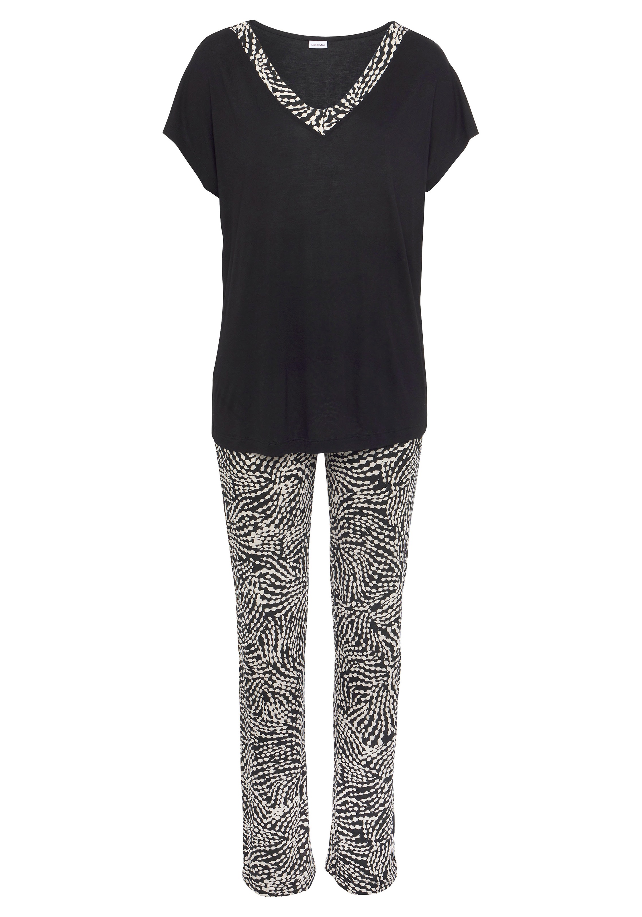 LASCANA Pyjama Set, 2-teilig, 2 tlg. mit gemusterten Details günstig online kaufen