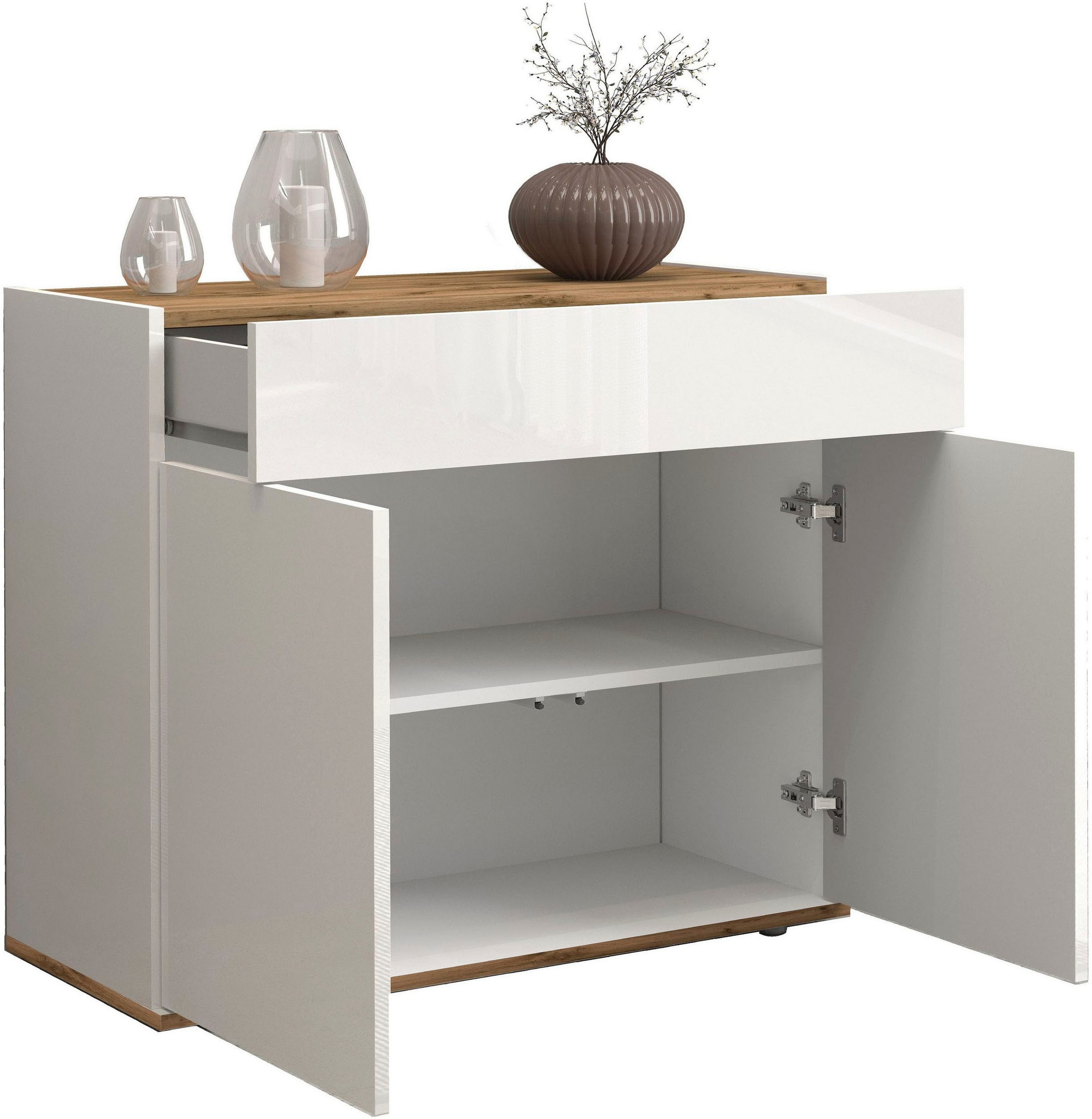 OTTO home Sideboard »Garda, Kommode, Schrank, 2 Türen, 1 Schublade, Made in Italy« Hochglanzlackierte Fronten, Korpus matt, grifflos, Breite 80,9 cm