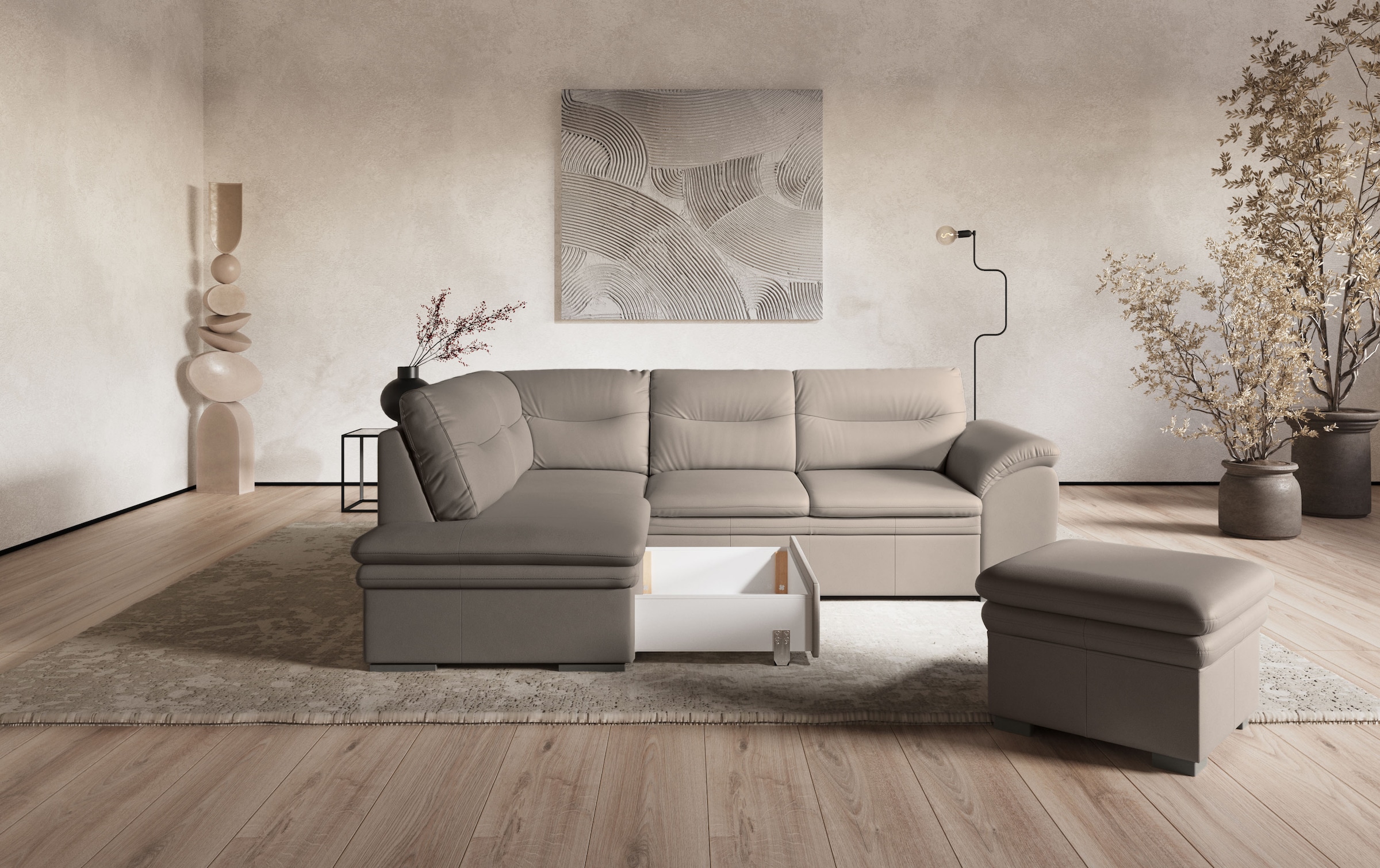 COTTA Ecksofa »Leandra L-Form«, wahlweise mit Bettfunktion & Bettkasten
