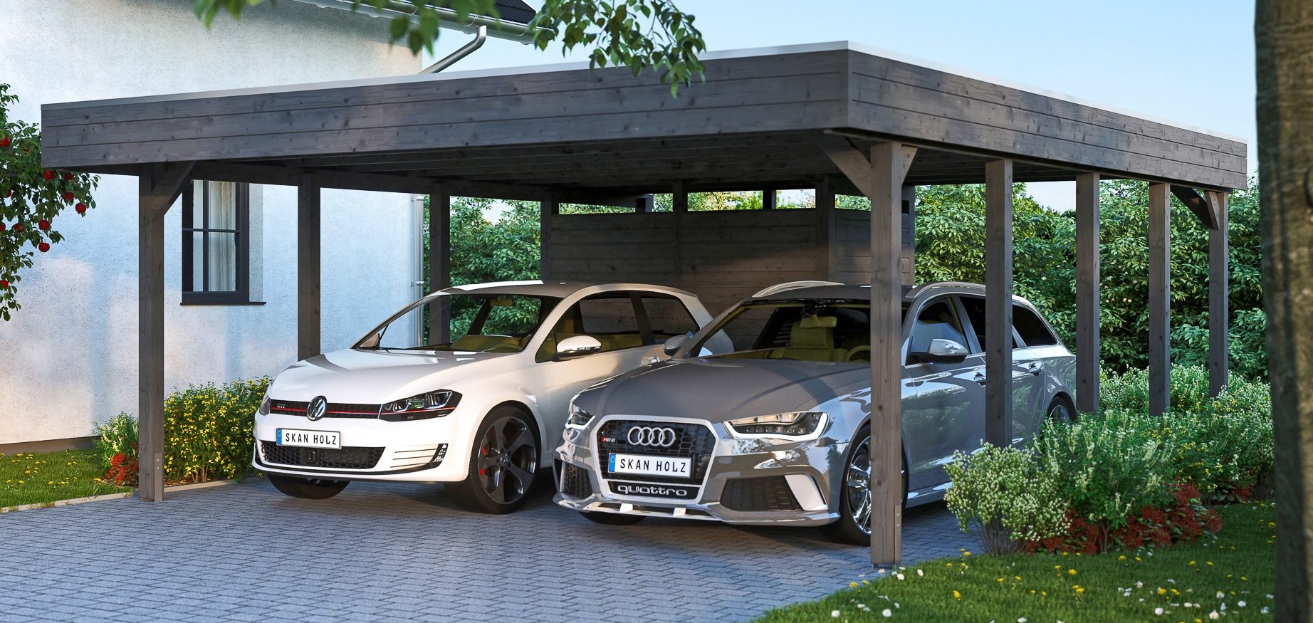 Skanholz Doppelcarport "Friesland Set 4" Massivholz 514 cm dunkelgrau