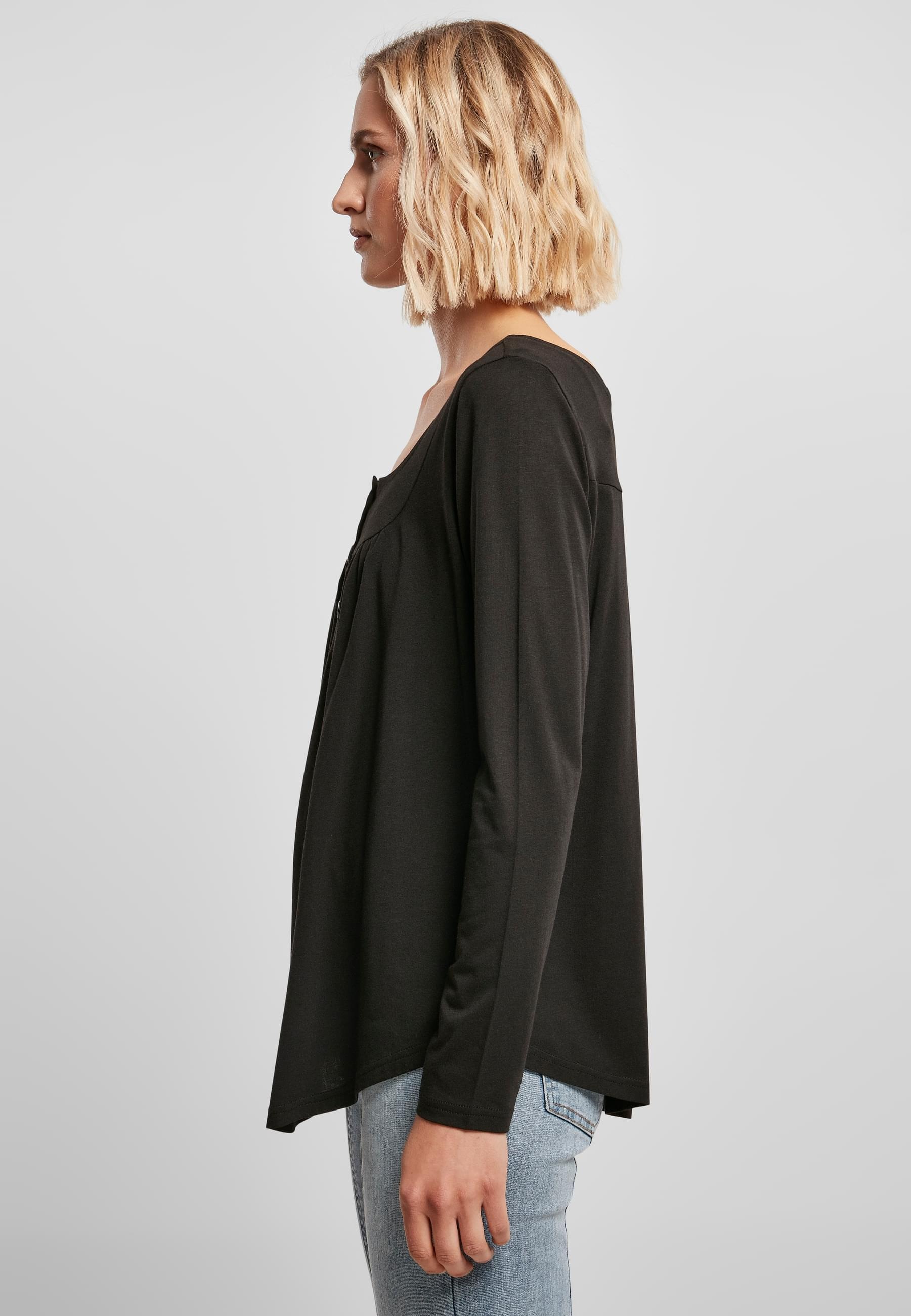 URBAN CLASSICS Longsleeve »Urban Classics Damen Ladies Viscose Button Up Longsleeve«, (1 tlg.)