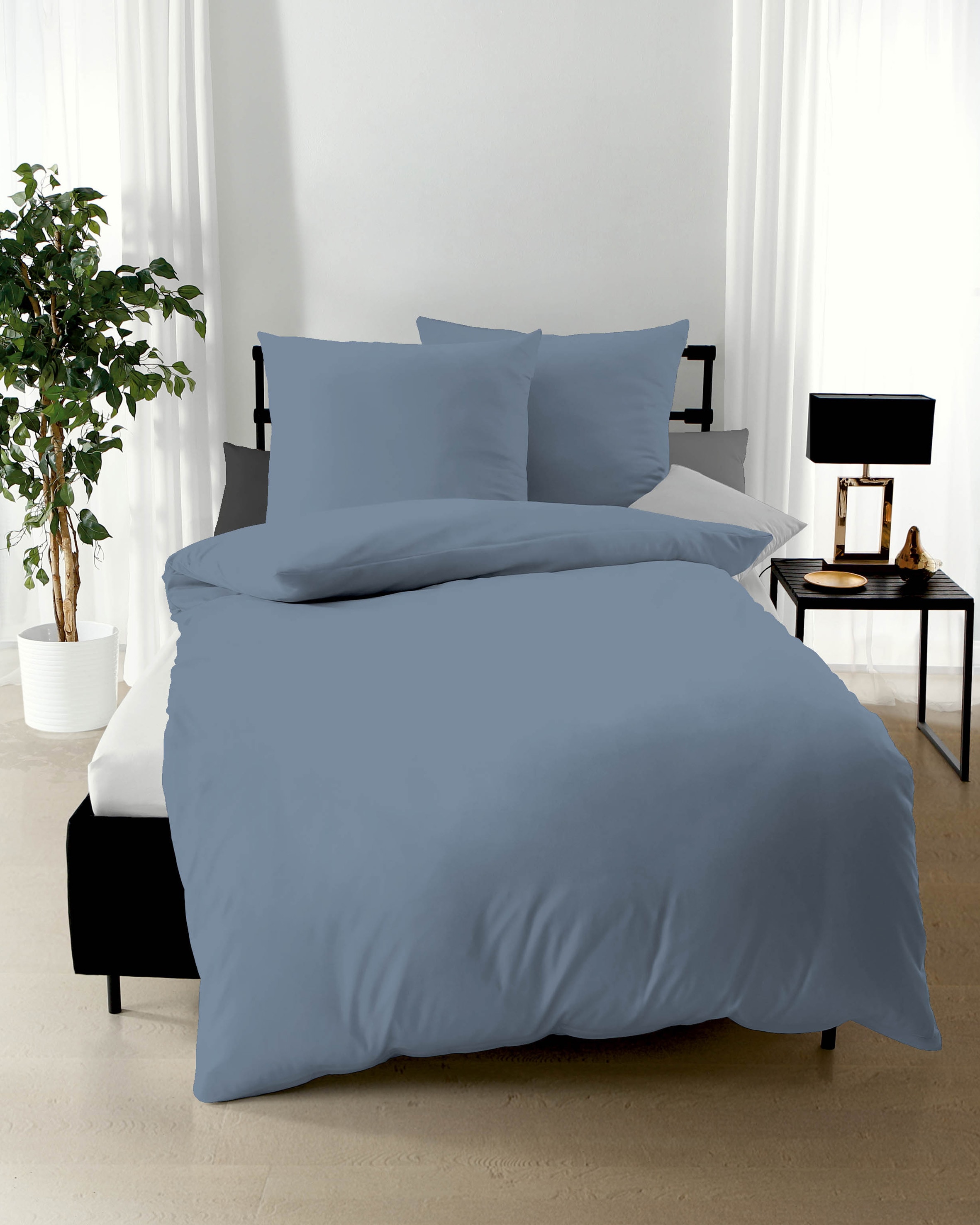 Bettwäsche KAEPPEL, grau, Mako-Satin, Obermaterial: 100% Baumwolle, Bettwäsche, "Uni", Unifarben