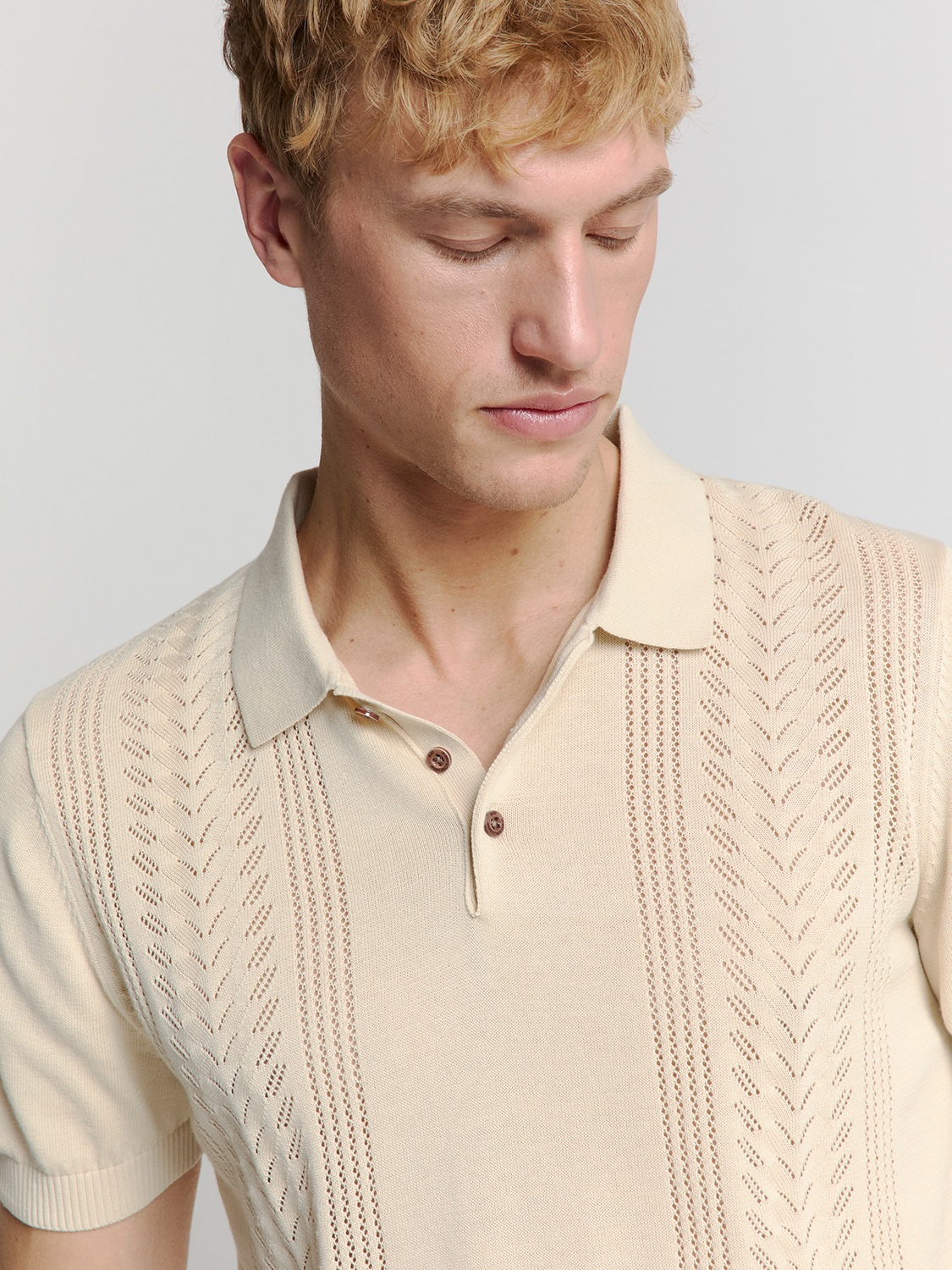T-Shirt NO EXCESS "No Excess Jacquard Kurzarm Poloshirt", Herren, Gr. XXL, beige (sand), 100% Baumwolle, Shirts T-Shirt 3