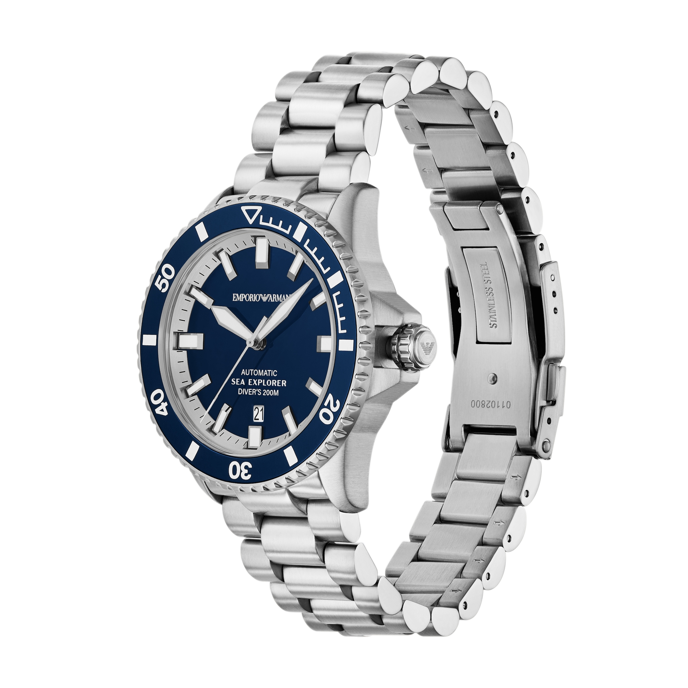 Emporio Armani Automatikuhr, Armbanduhr, Herrenuhr, Mechanische Uhr, Edelstahlarmband, analog, Tag