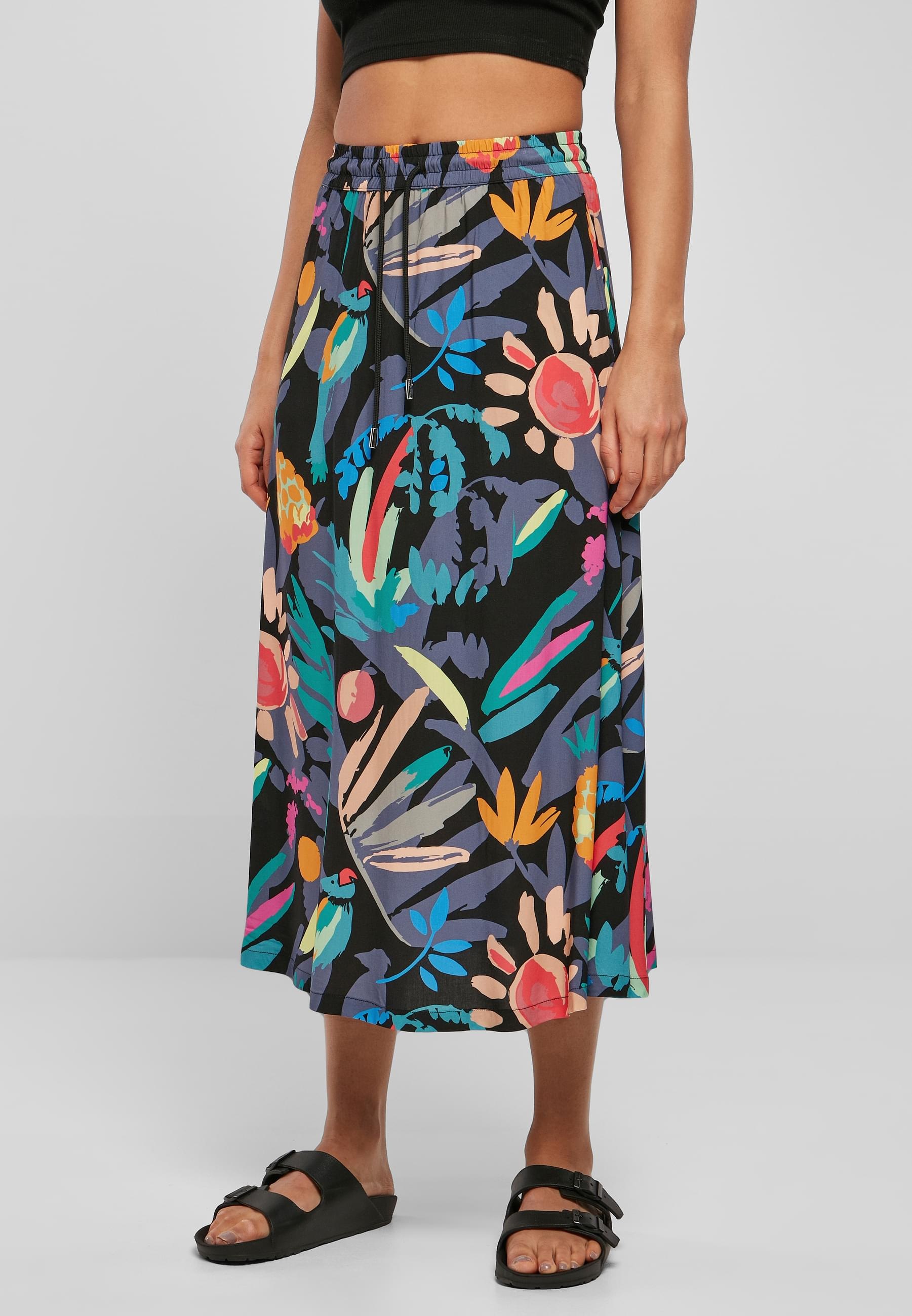 URBAN CLASSICS Jerseyrock »Urban Classics Damen Ladies Viscose Midi Skirt«, (1 tlg.)