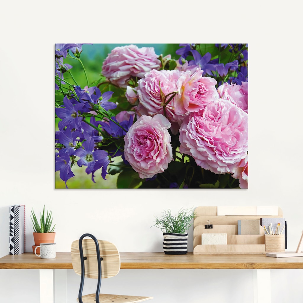 Artland Glasbild »Rosen und Glockenblumen«, Blumen, (1 St.)