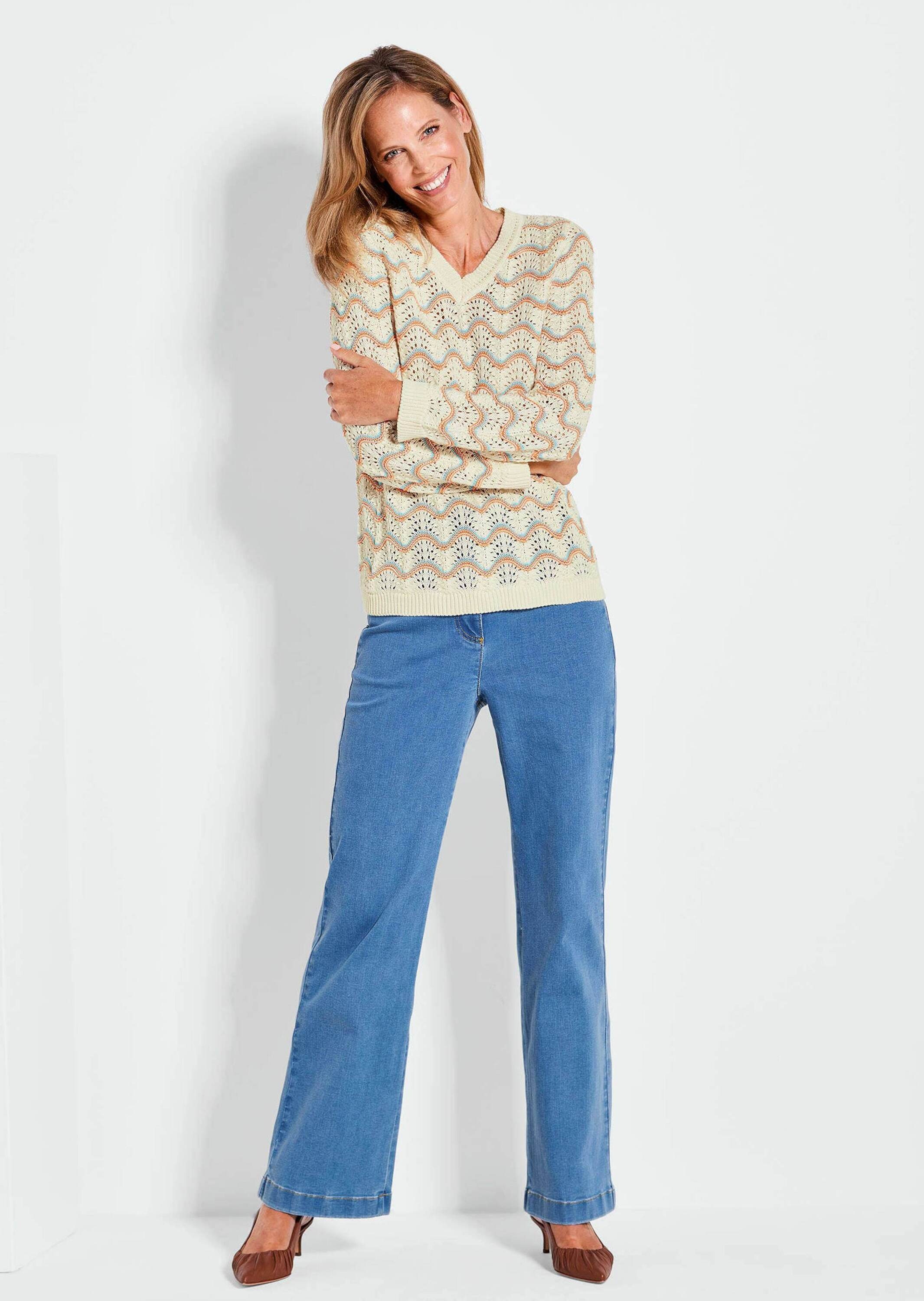 GOLDNER Rundhalspullover "Kurzgröße Eleganter Ajour-Pullover" Ajourstruktur günstig online kaufen