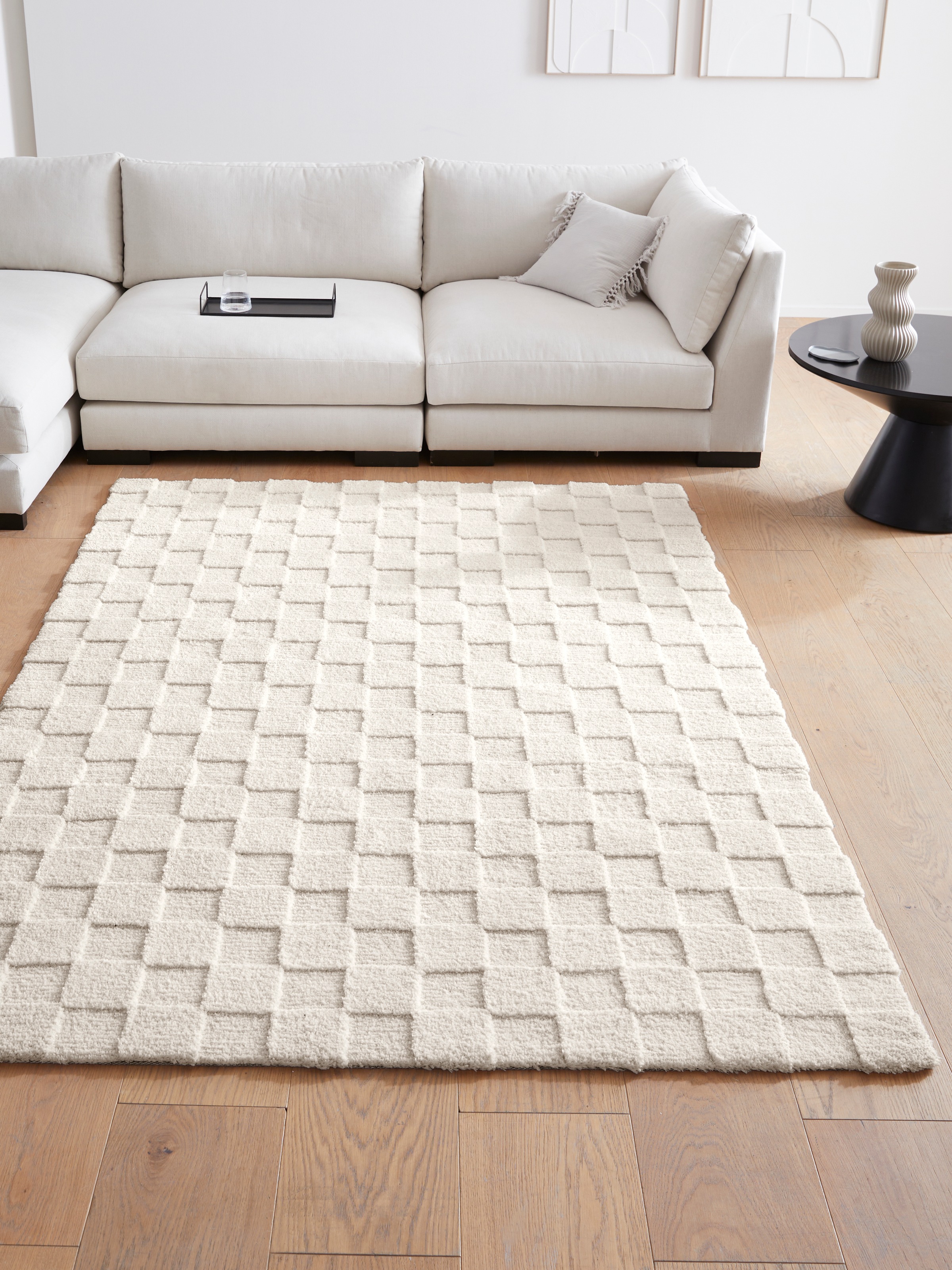 LeGer Home by Lena Gercke Teppich "Esmé, Hochflor-Teppiche, weich, Boho" rechteckig 23 mm Höhe Hoch-Tief-Struktur, Uni, Kästchen, Wohnzimmer, Schlafzimmer, Esszimmer