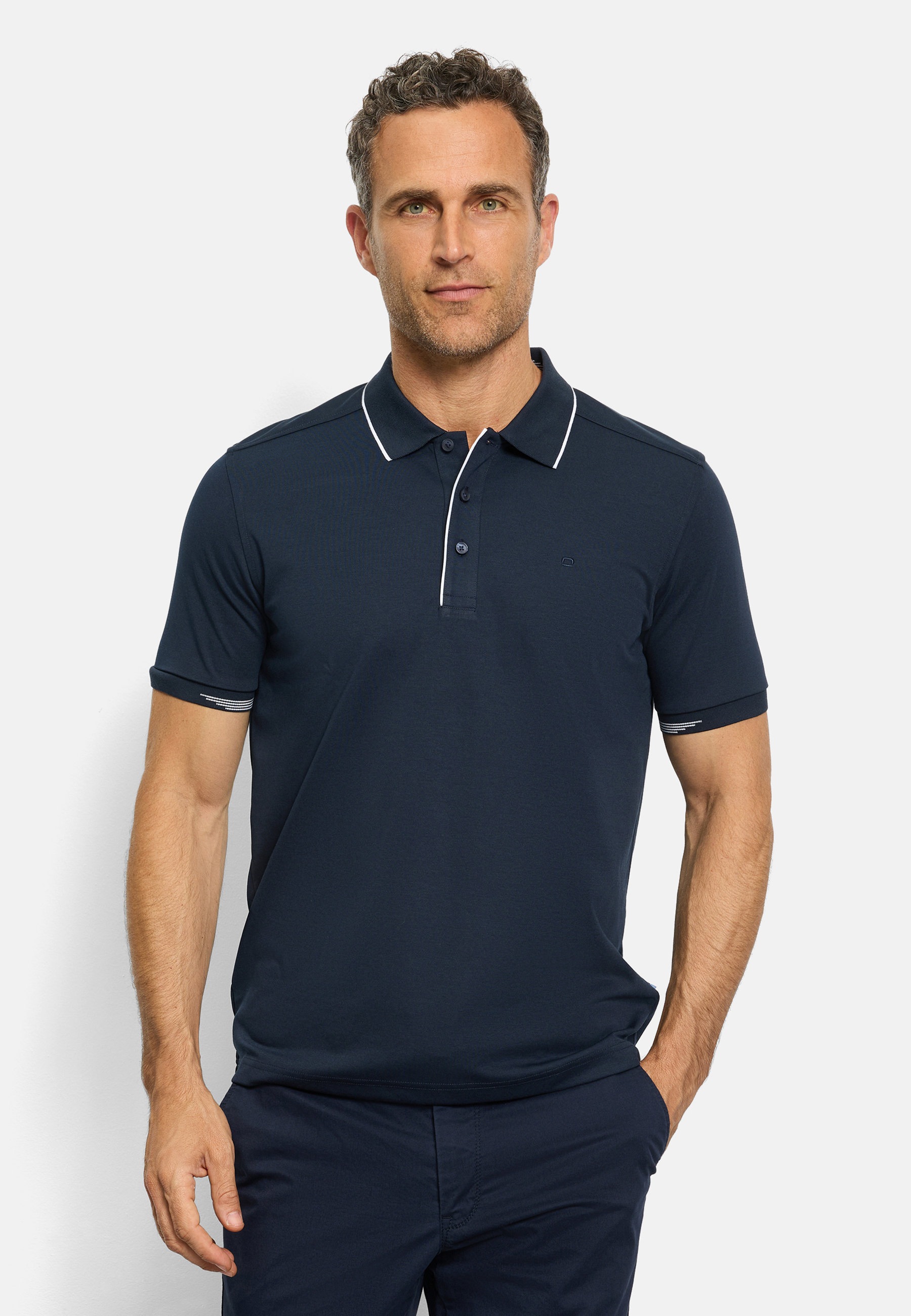 Poloshirt OLYMP "OLYMP Wirk Casual - Polo", Herren, Gr. M, blau (marine), Jersey, Obermaterial: 51% Baumwolle, 49% Polyester, regular fit, Shirts