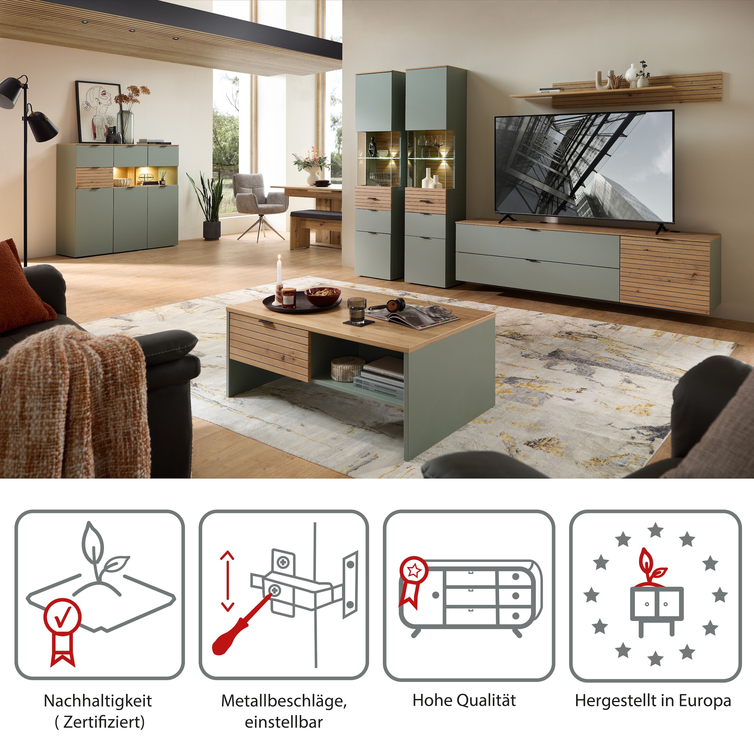 Innostyle Couchtisch »INA Couchtisch, 110 x 44 x 65 cm (B/H/T)«, (1 St.), 2 Schubladen, 2 offene Fächer