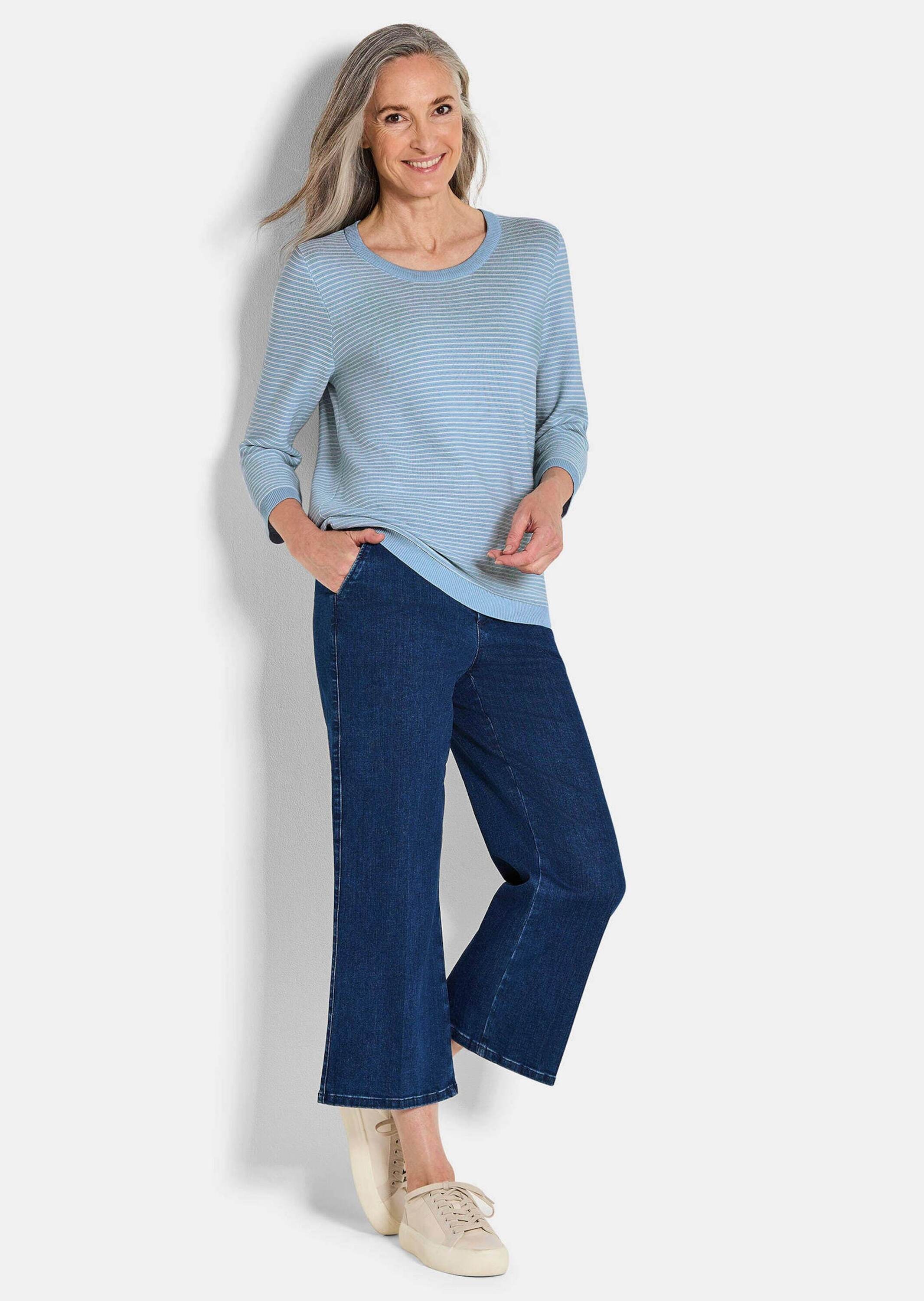 GOLDNER Rundhalspullover "Halbarm Ringelpullover aus Baumwolle" günstig online kaufen