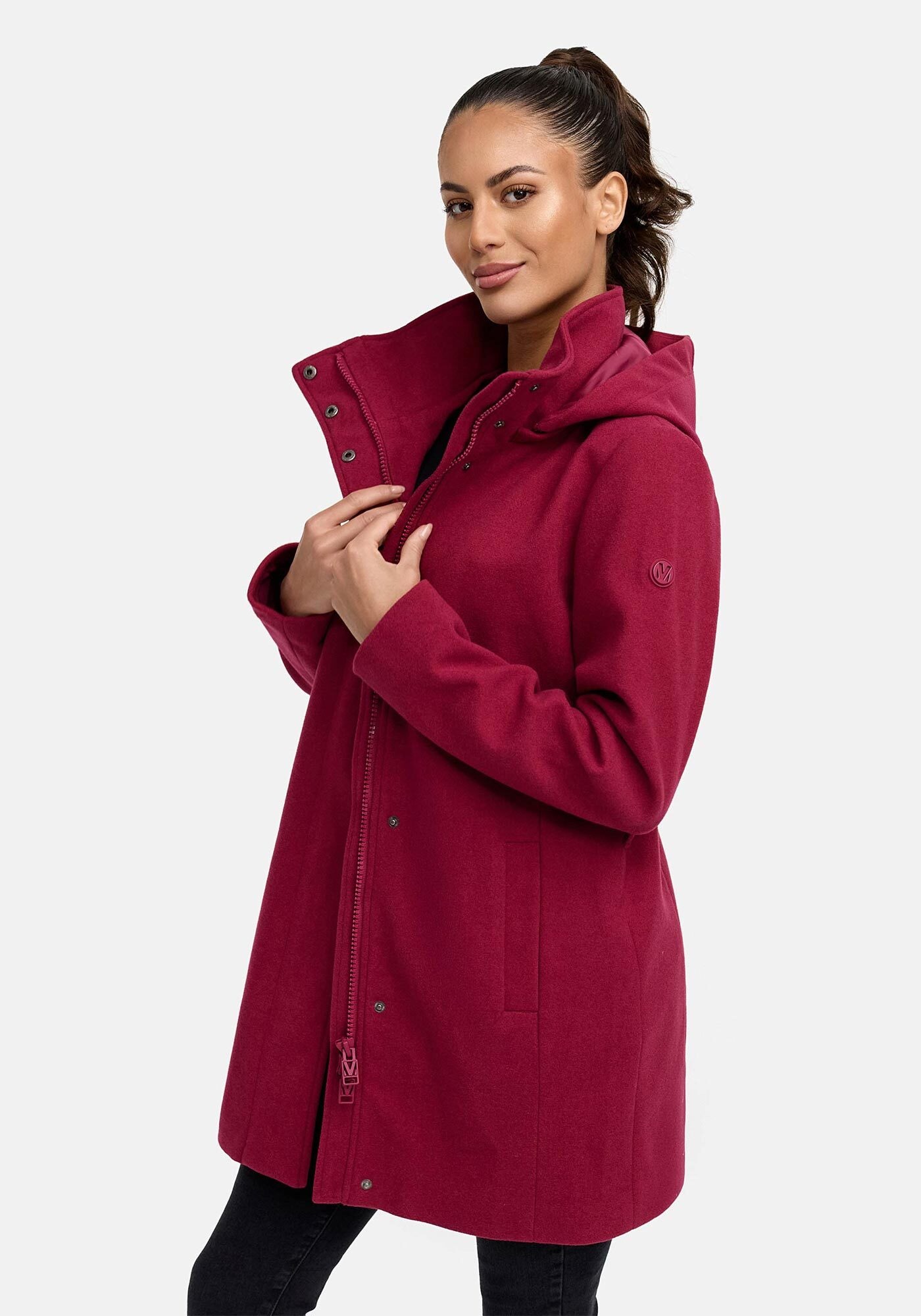 Marikoo Kurzmantel »Katalinaa«, Eleganter Wickel Mantel mit Taillengürtel und Oversized Hood Kapuze