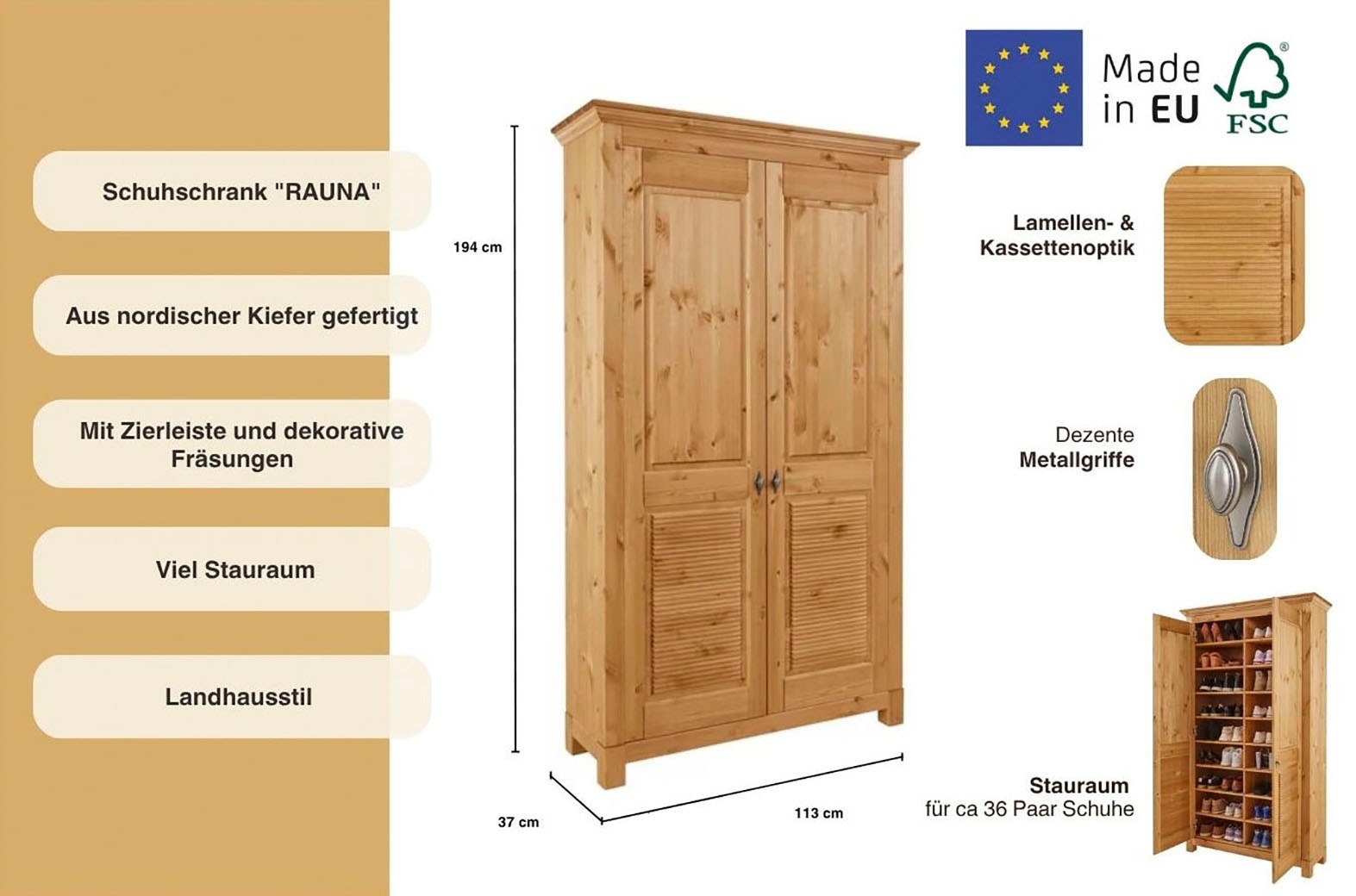 Thumbnail - Home affaire Schuhschrank "Rauna", aus massiver Kiefer, viel Stauraum