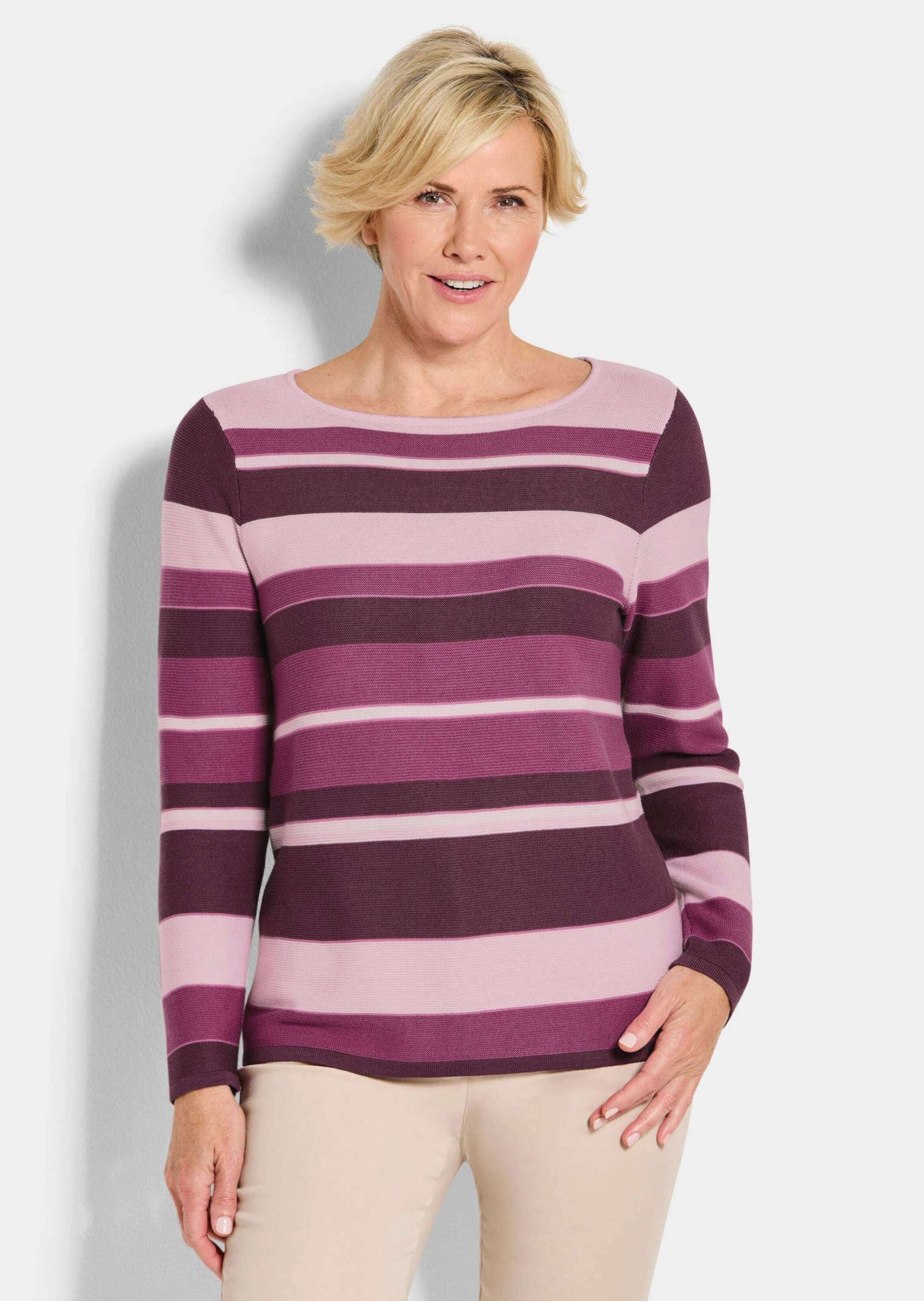 Thumbnail - GOLDNER Rundhalspullover "Strickpullover im Ringel-Look" farbharmonischer Ringelablauf