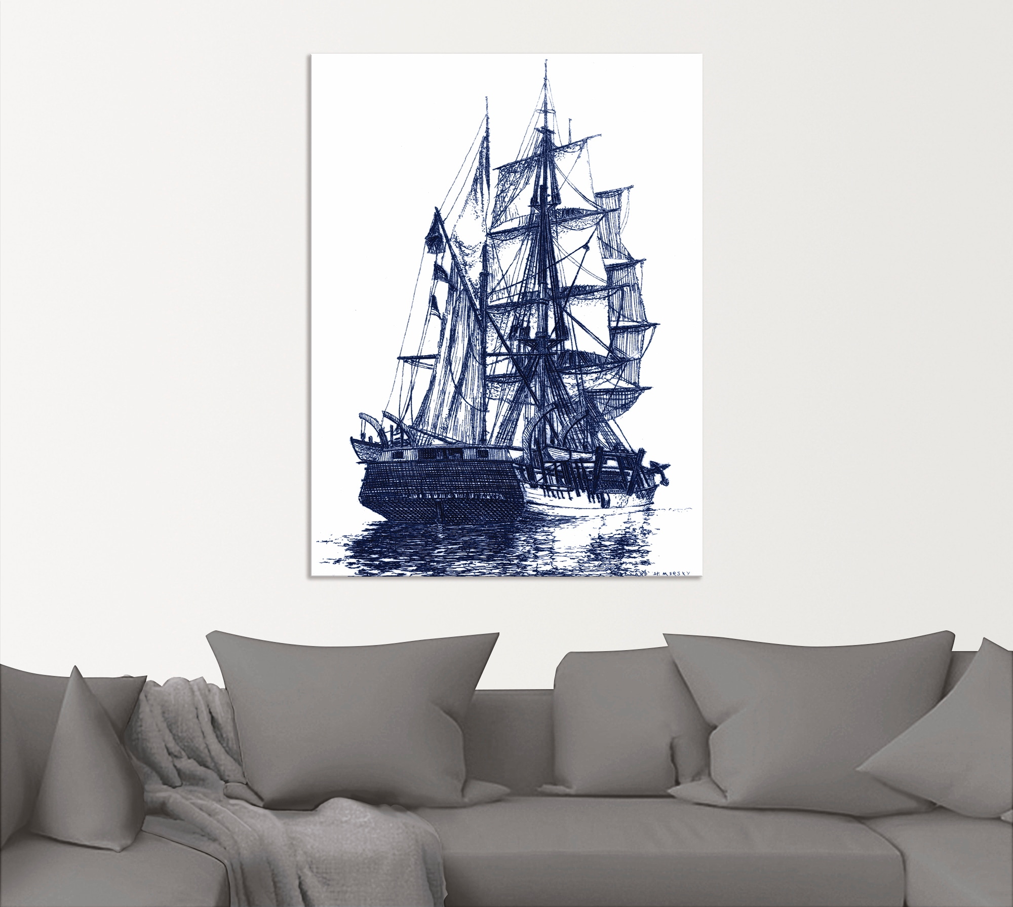 Artland Wandbild "Antikes Schiff in blau I", Boote & Schiffe, (1 St.), als günstig online kaufen