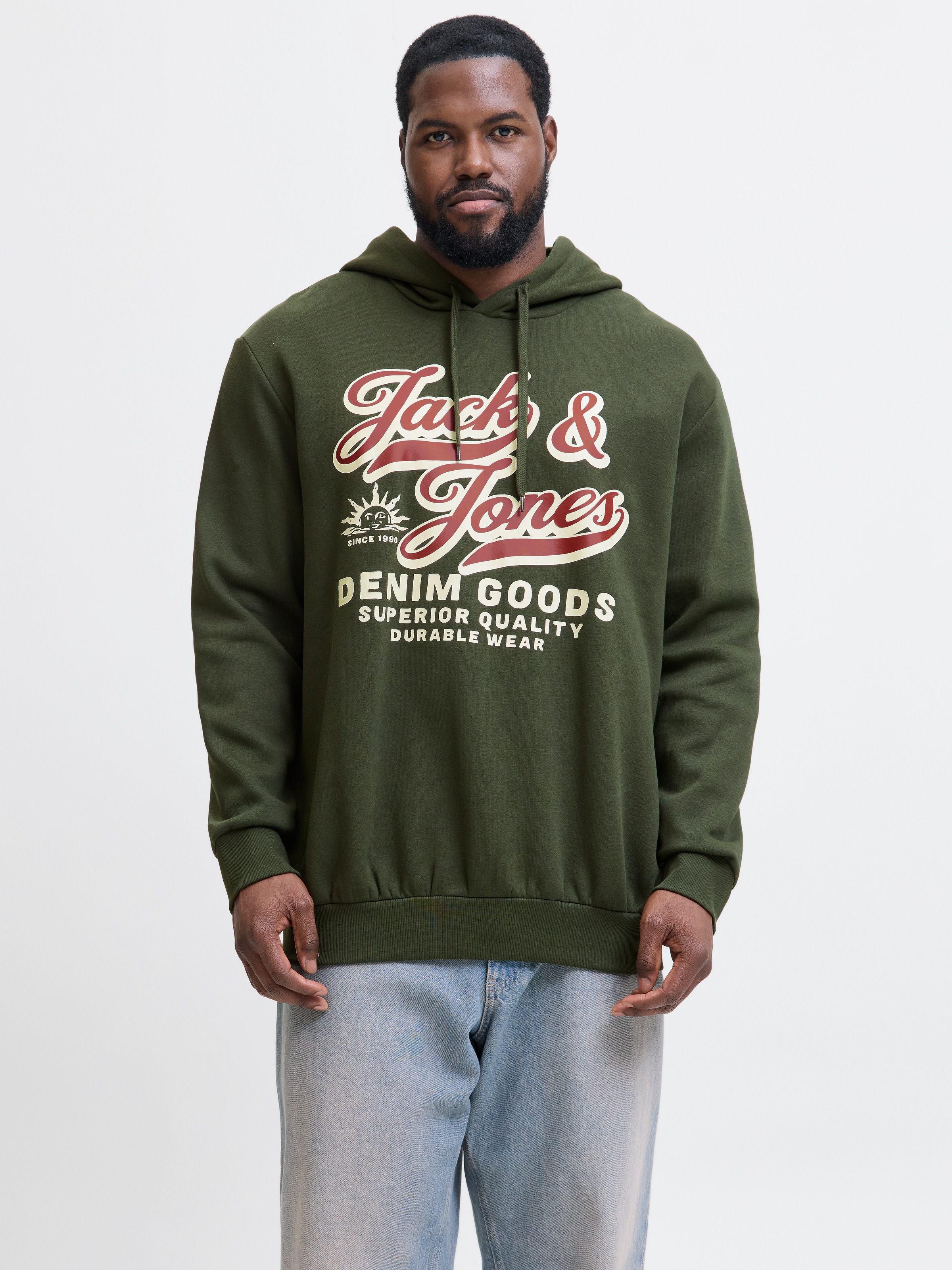 Jack & Jones PlusSize Hoodie »JJELOGO SWEAT HOOD 2 COL 24/25 NOOS PLS«, mit Logo Frontprint
