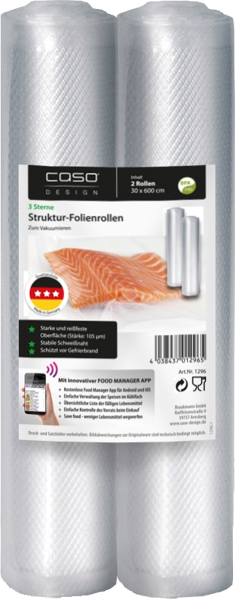 Caso Vakuumier-Folienrollen »1296«, (Packung, 2 tlg.), 30x600 cm, 2 Stück, Stärke 105 µ