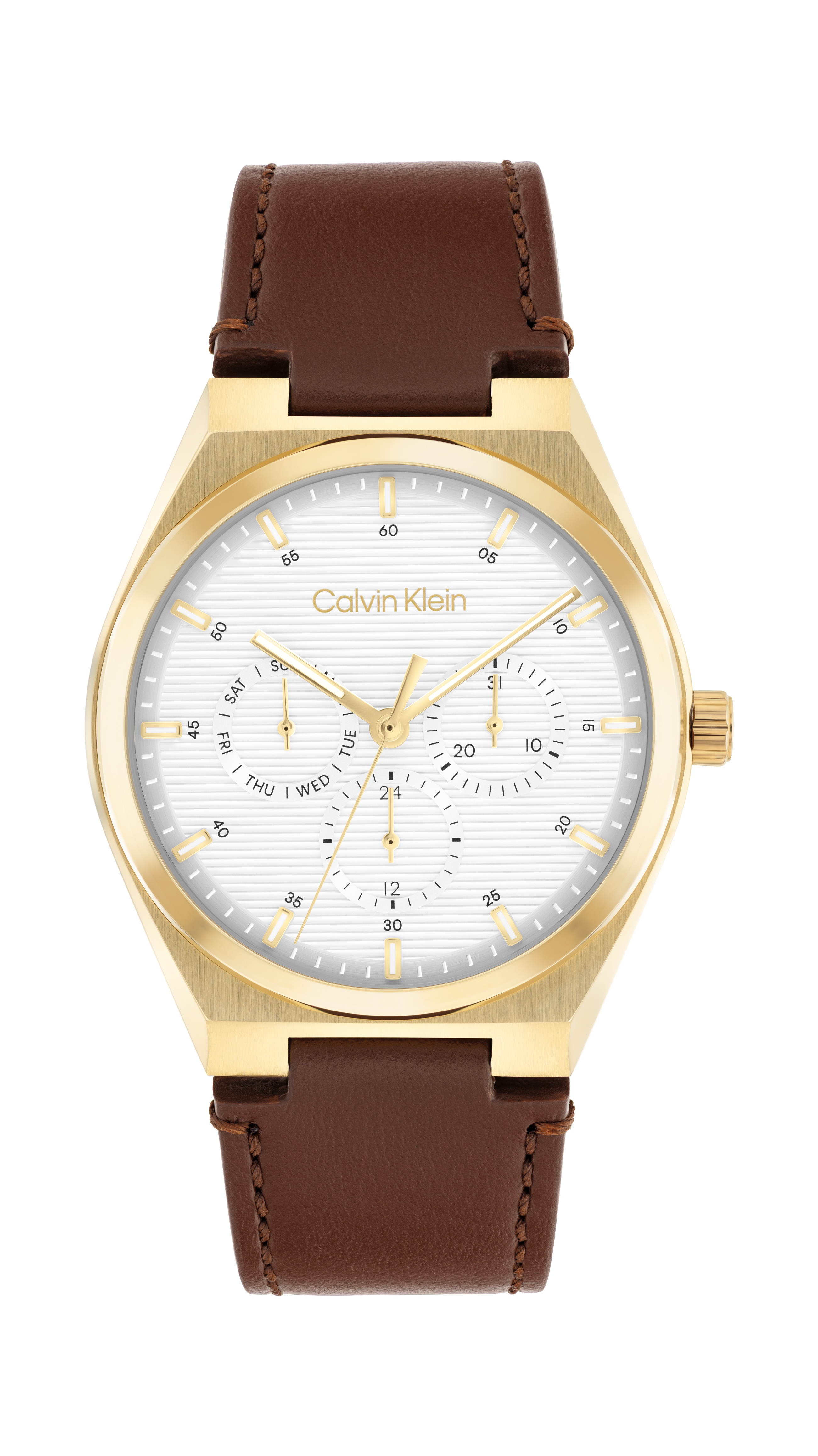 CALVIN KLEIN Damen Multifunktionsuhr "CK MOTION"braun, weiß, Armbanduhren, Quarzuhr, Armbanduhr, Damenuhr, Herrenuhr, Lederarmband, analog