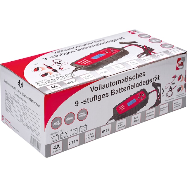 IWH Autobatterie-Ladegerät »6/12V, 4A, 075900«, für alle Arten von  Blei-Säure-Batterien, STD, AGM, GEL, LiFePO4
