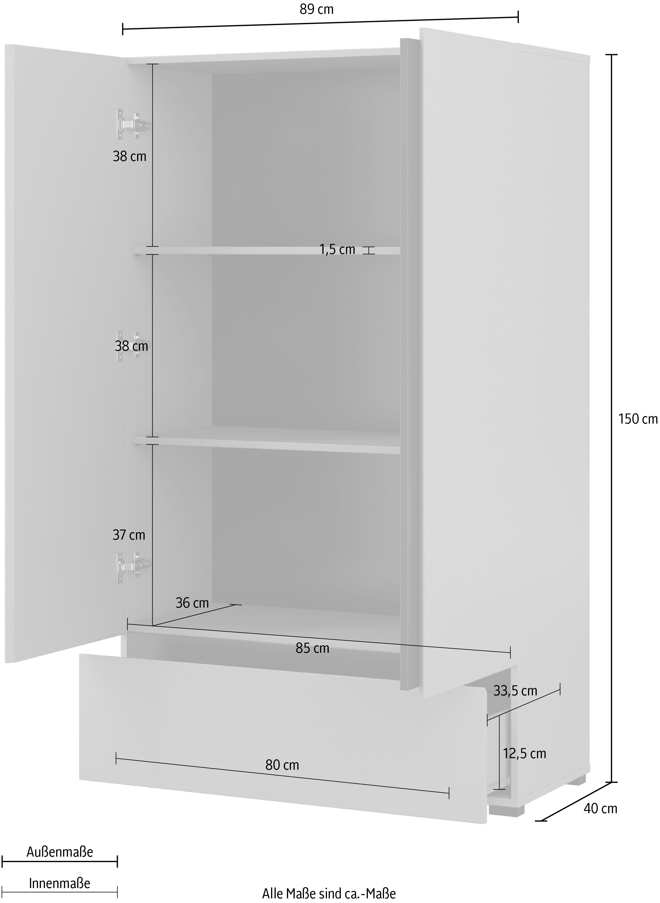 INOSIGN Wäscheschrank »Cross, moderner griffloser Kleiderschrank«, Mehrzweckschrank, Drehtürenschrank mit 1 Schublade, 3 Farben verfügbar