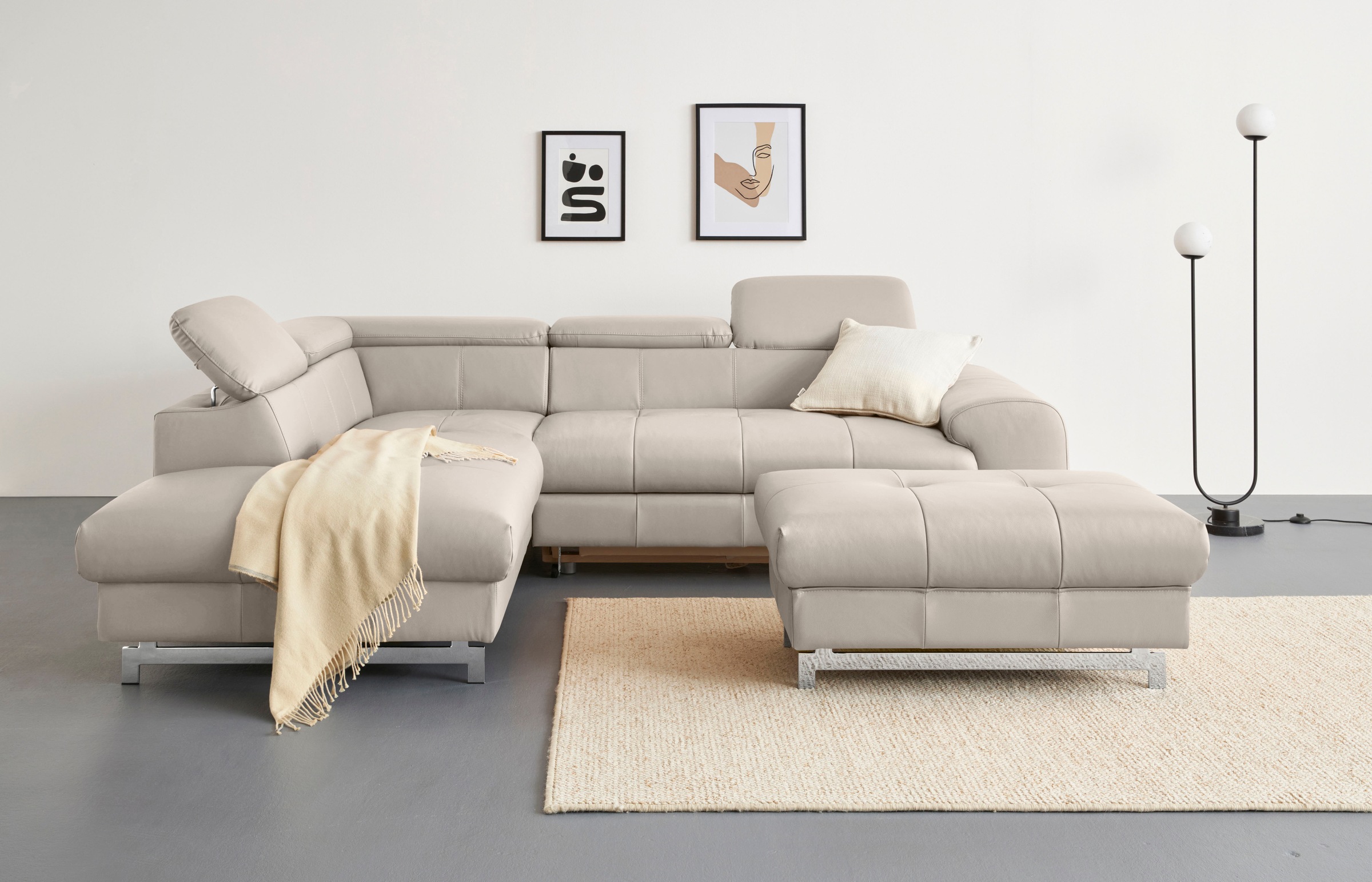 COTTA Ecksofa »Chef L-Form«, mit Kopfteilverstellung, edle Metallkufen, wahlweise mit Bettfunktion