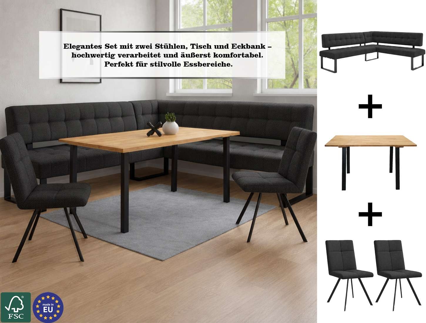 Home affaire Esszimmerstuhl »Mia Essstuhl, Wohnstuhl, Polsterstuhl, 4-Fußstuhl« (Set) 2 Stk.mit schwarz pulverbeschichteten Metallbeinen, gepolstert, modern