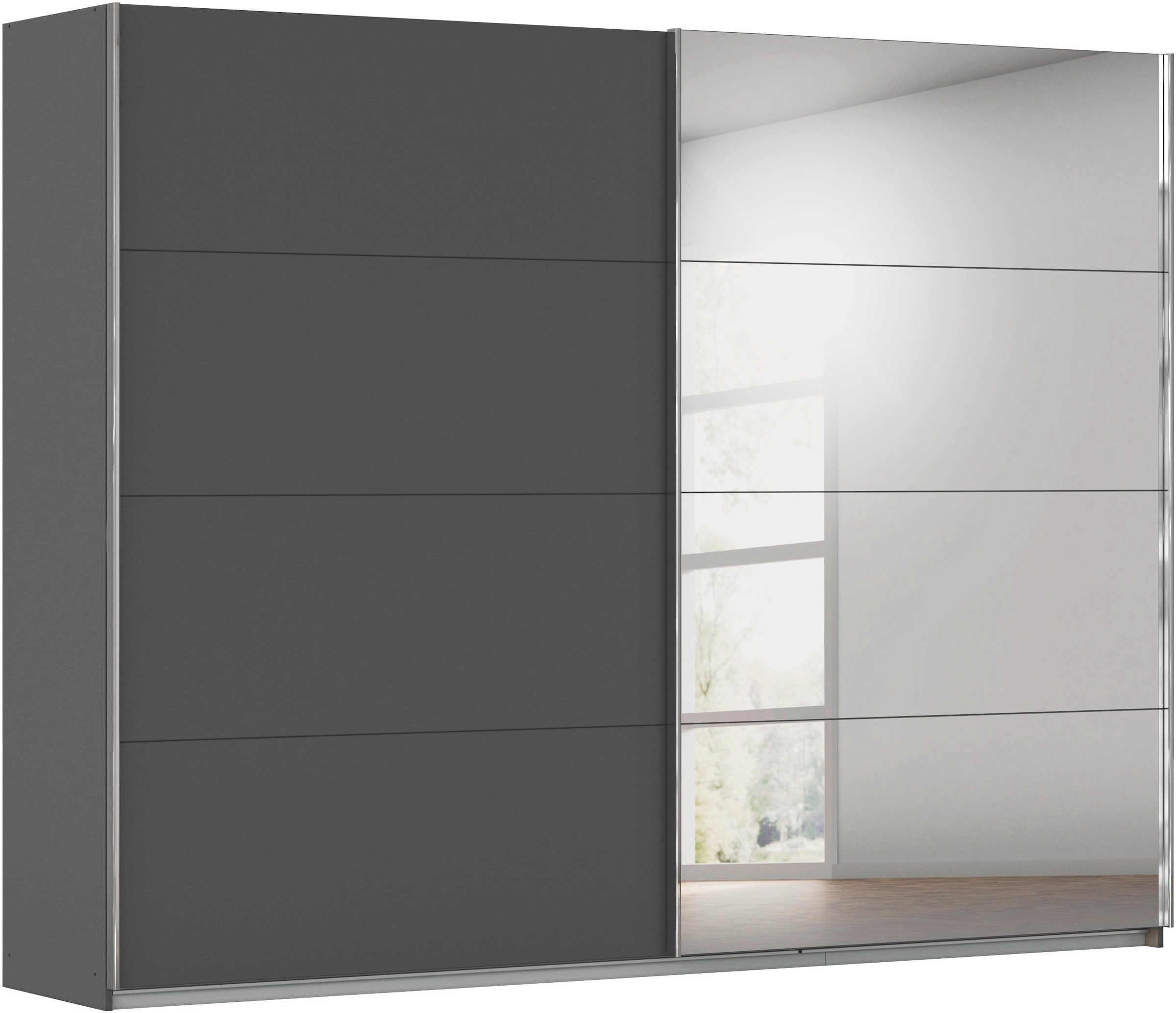 rauch Schwebetürenschrank "Kleiderschrank Schrank Ankleide Garderobe Schlafzimmerschrank MOITA" Breiten: 181/226/271 cm, Höhe 210 cm, mit Spiegel und Metallgriffleisten in Alu MADE IN GERMANY