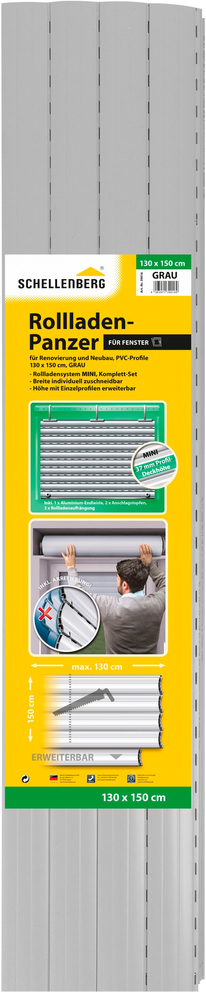 SCHELLENBERG Rollladenpanzer »Set für Fenster, Mini System für 40 mm Stahlrohrwelle«, (Set), PVC Jalousie, in verschiedenen Größen erhältlich, grau