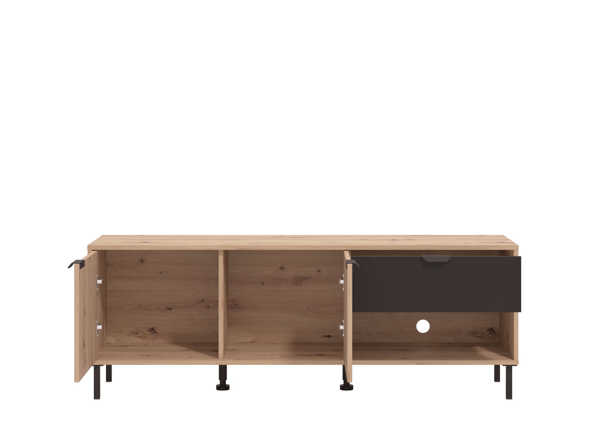Home affaire Lowboard »Mayenne TV-Lowboard, Breite 150 cm, TV-Schrank, TV-Ständer«, TV-Kommode mit dekorativen schwarzen Streifen, in Artisan Eiche