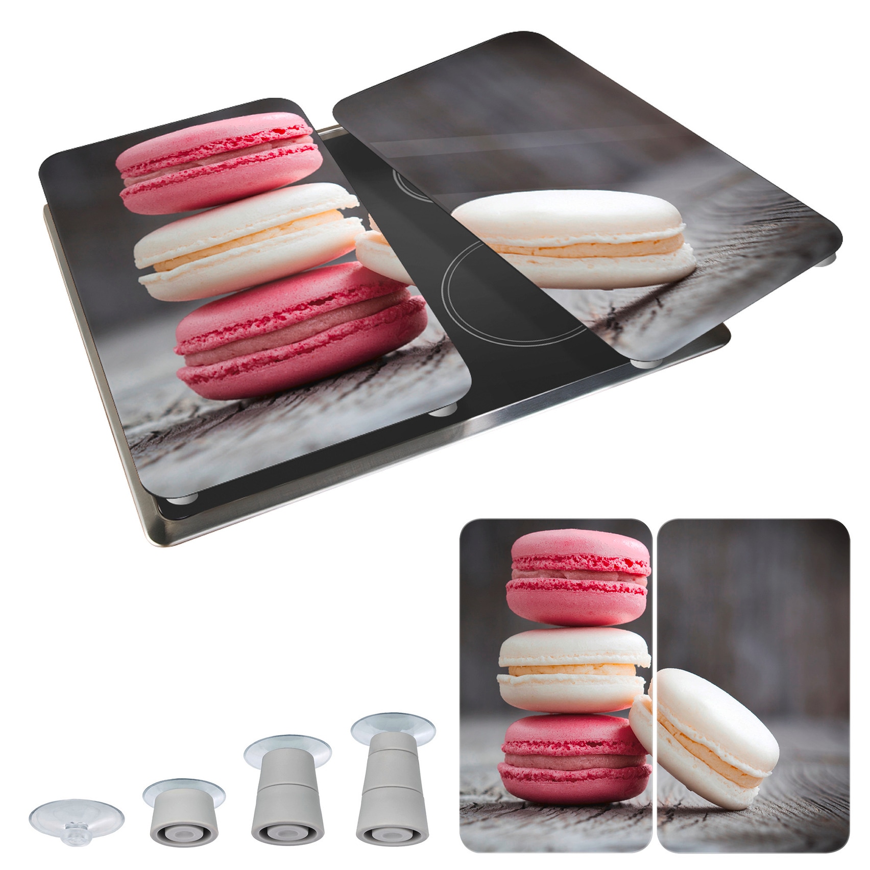WENKO Herd-Abdeckplatte »Universal Modell Macarons«, (Set, 2 tlg.), Herdabdeckung für alle Herdarten, kratzfest, mit rutschfesten Füßen