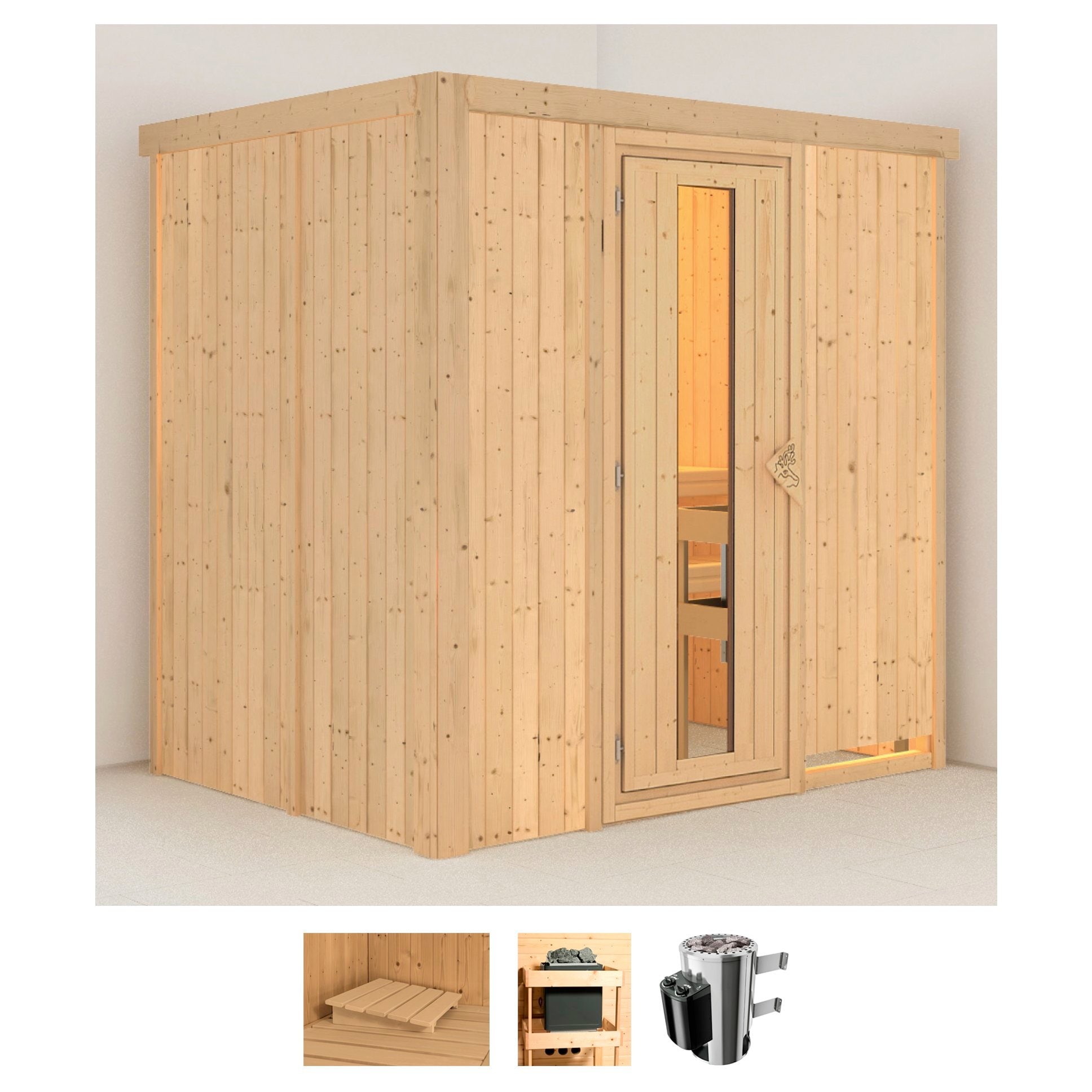 Karibu Sauna "Finja" Set, Ofen 3,6 kW intgr. Strg