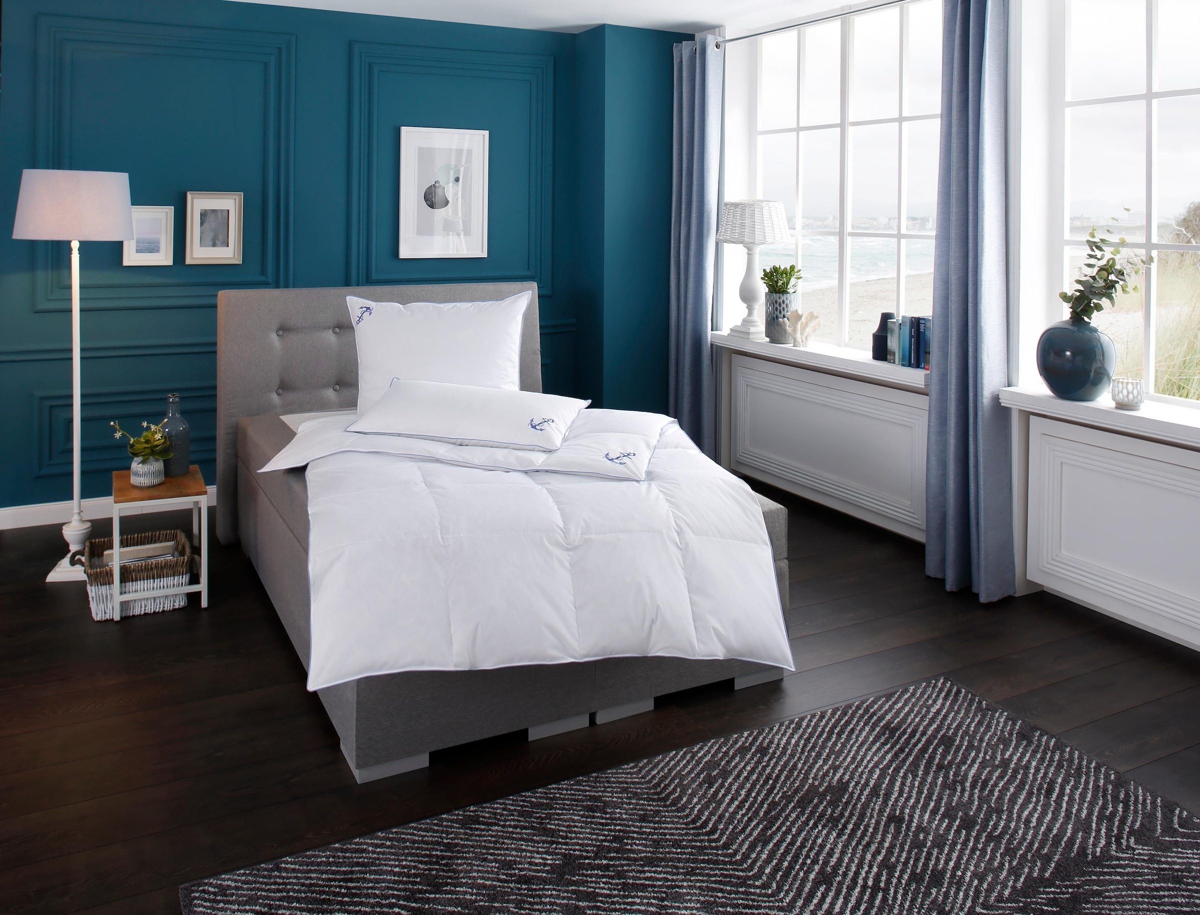 RIBECO Federbettdecke "Anker" normal Füllung Federn & Daunen Bezug Baumwoll günstig online kaufen