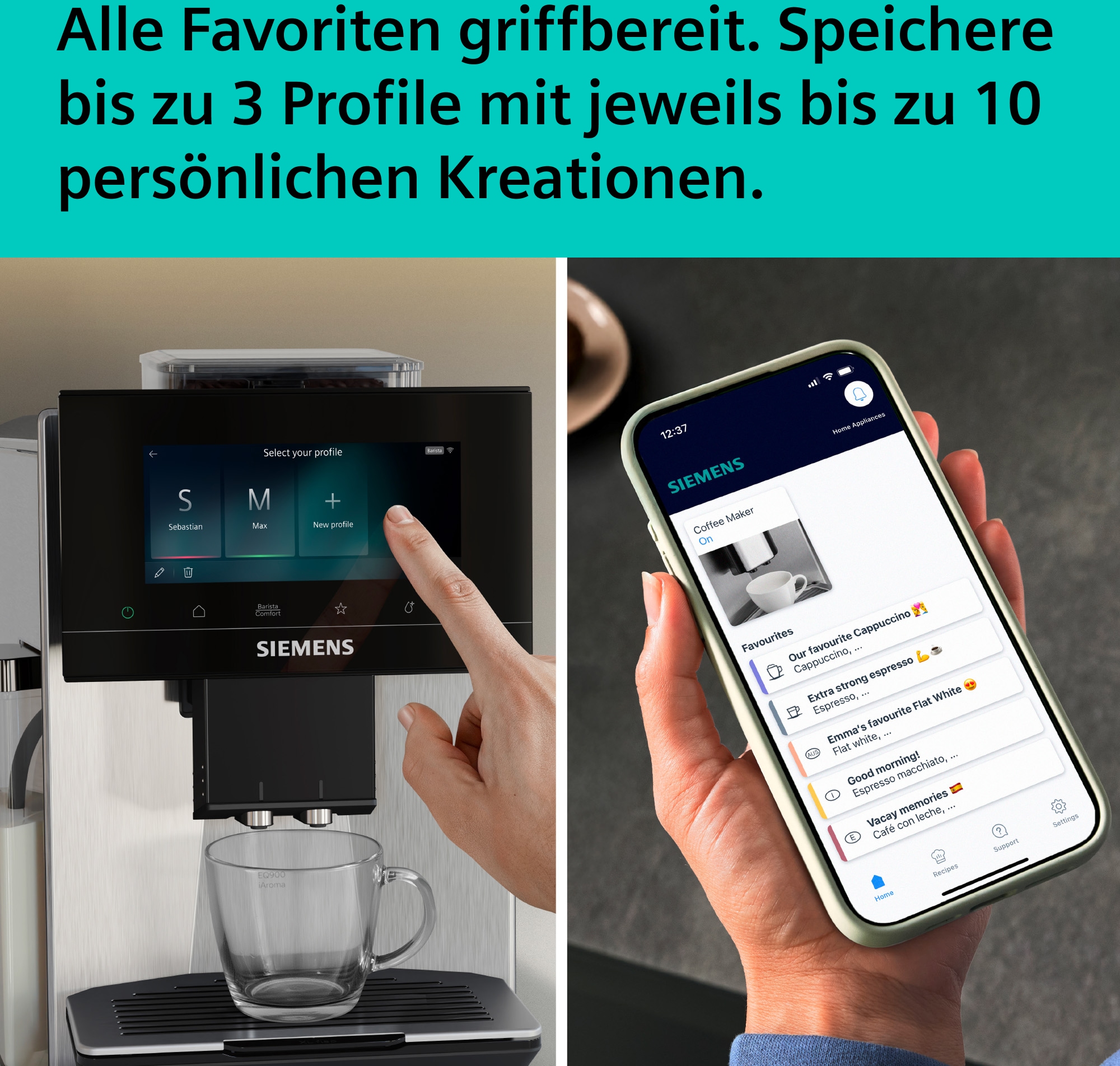 SIEMENS Kaffeevollautomat »TQ923E03« farbiges 6.8'' TFT-Display, individuelle Aromaeinstellung, Edelstahl