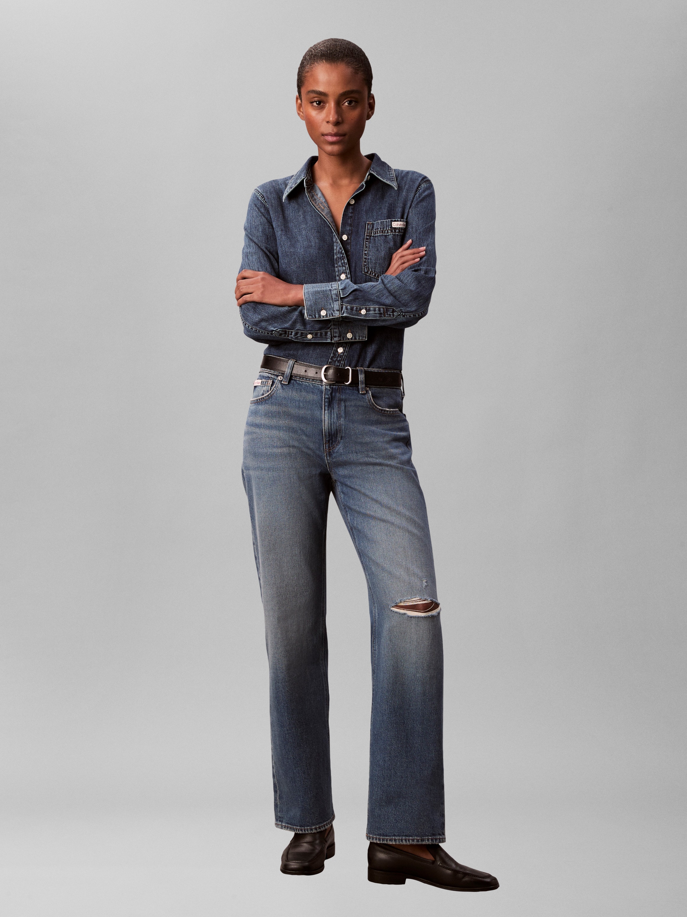 Calvin Klein Jeans Jeansbluse Regular fit, Brusttasche, abgerundeter Saum