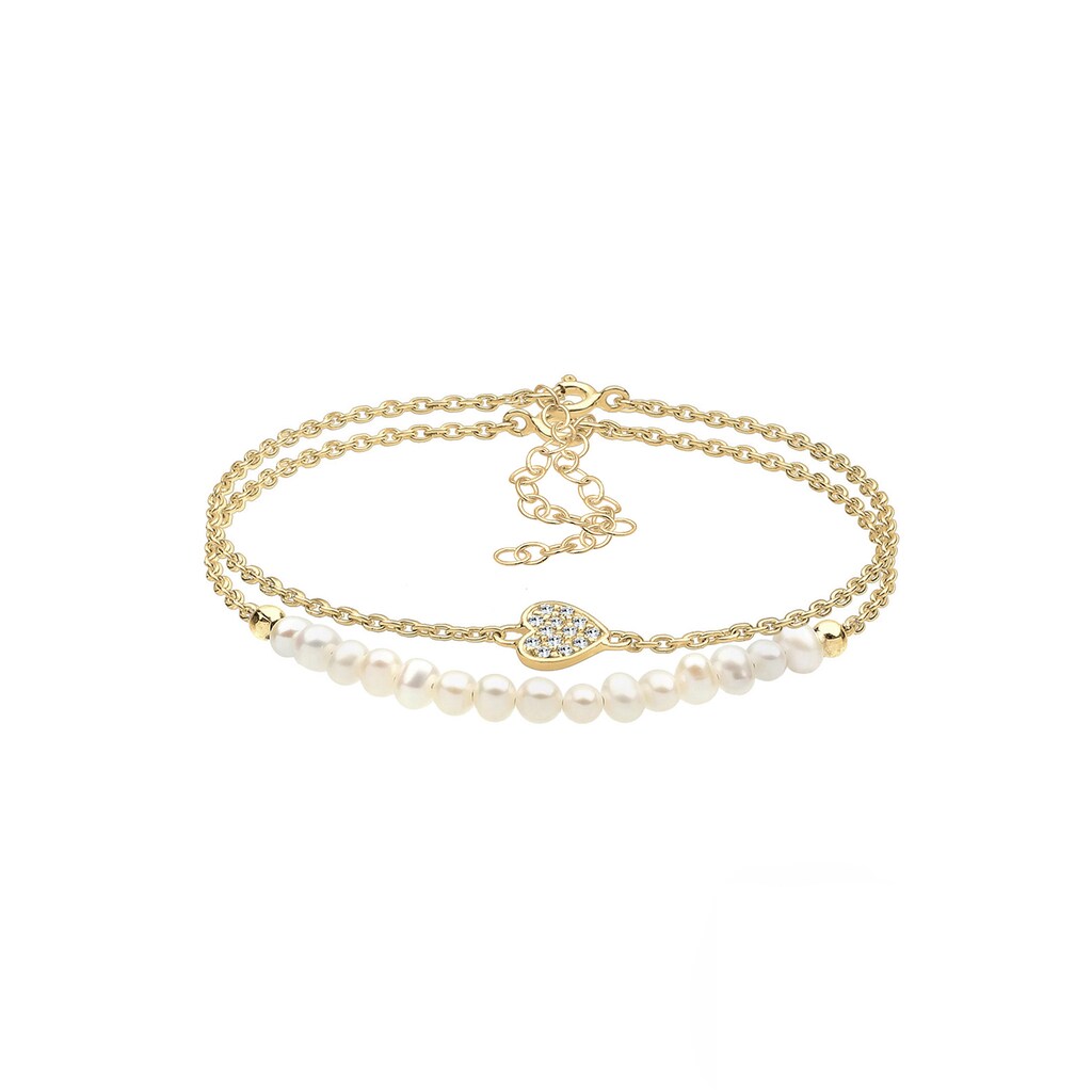 Elli Perlenarmband Set »Herz Layer Kristalle Cute 925 Silber«