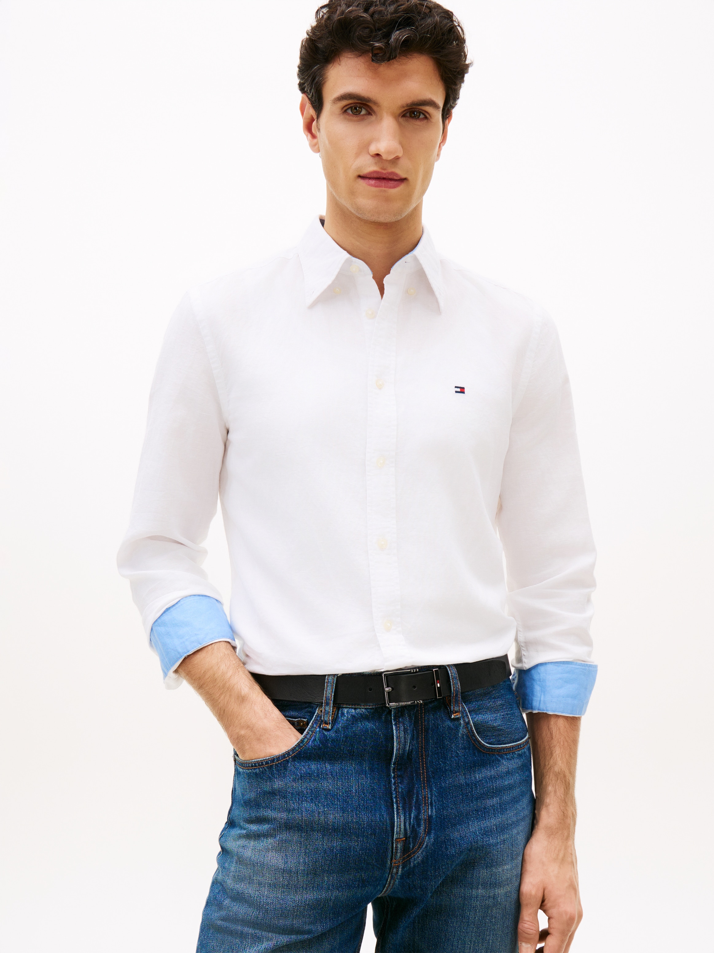 Tommy Hilfiger Langarmhemd "LINEN BLEND SOLID BTD" Regular Fit Leinen