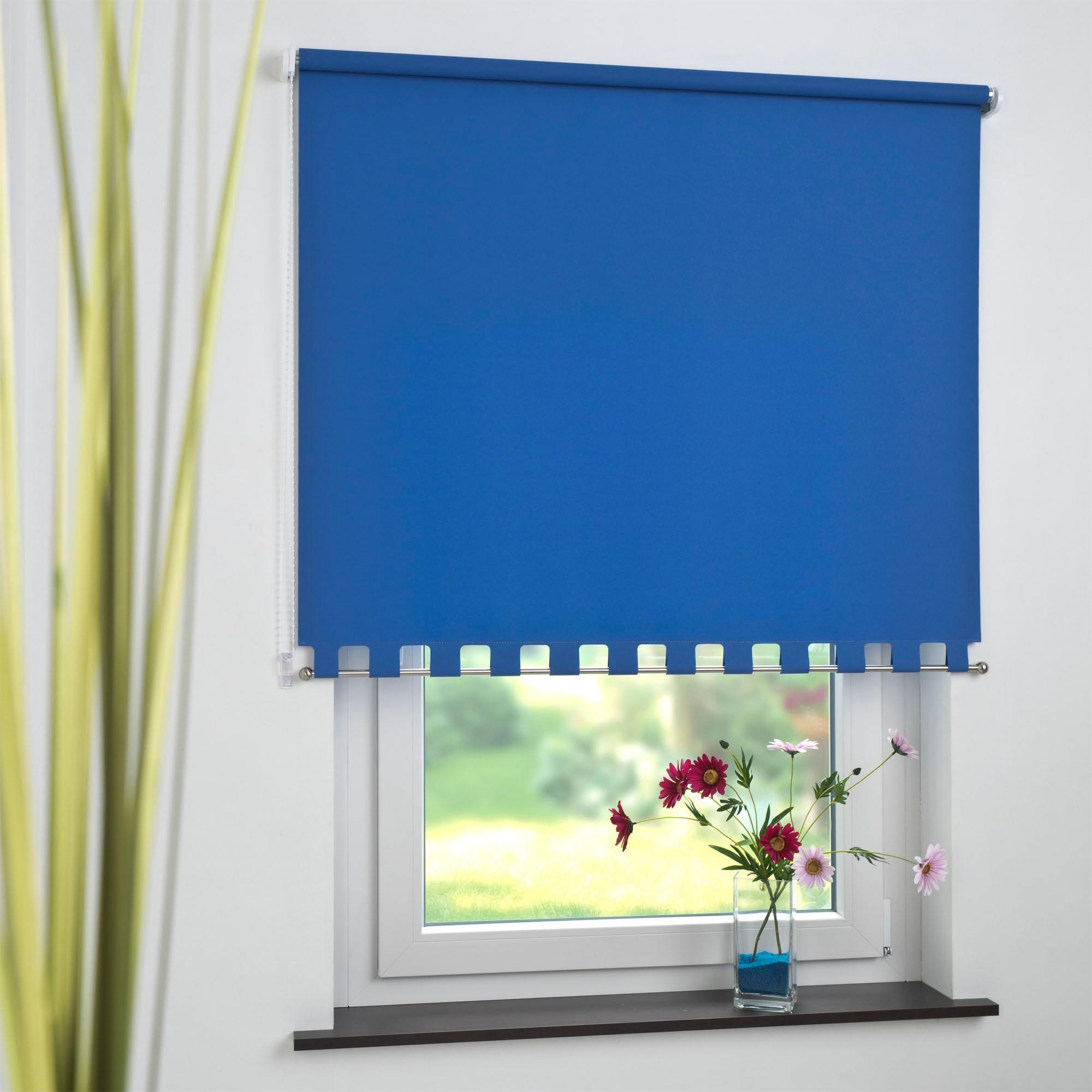 Seitenzugrollo LIEDECO, B:112cm H:180cm, blau, Polyester, Rollos, Volantrollo - eckiger Volant, Fixmaß