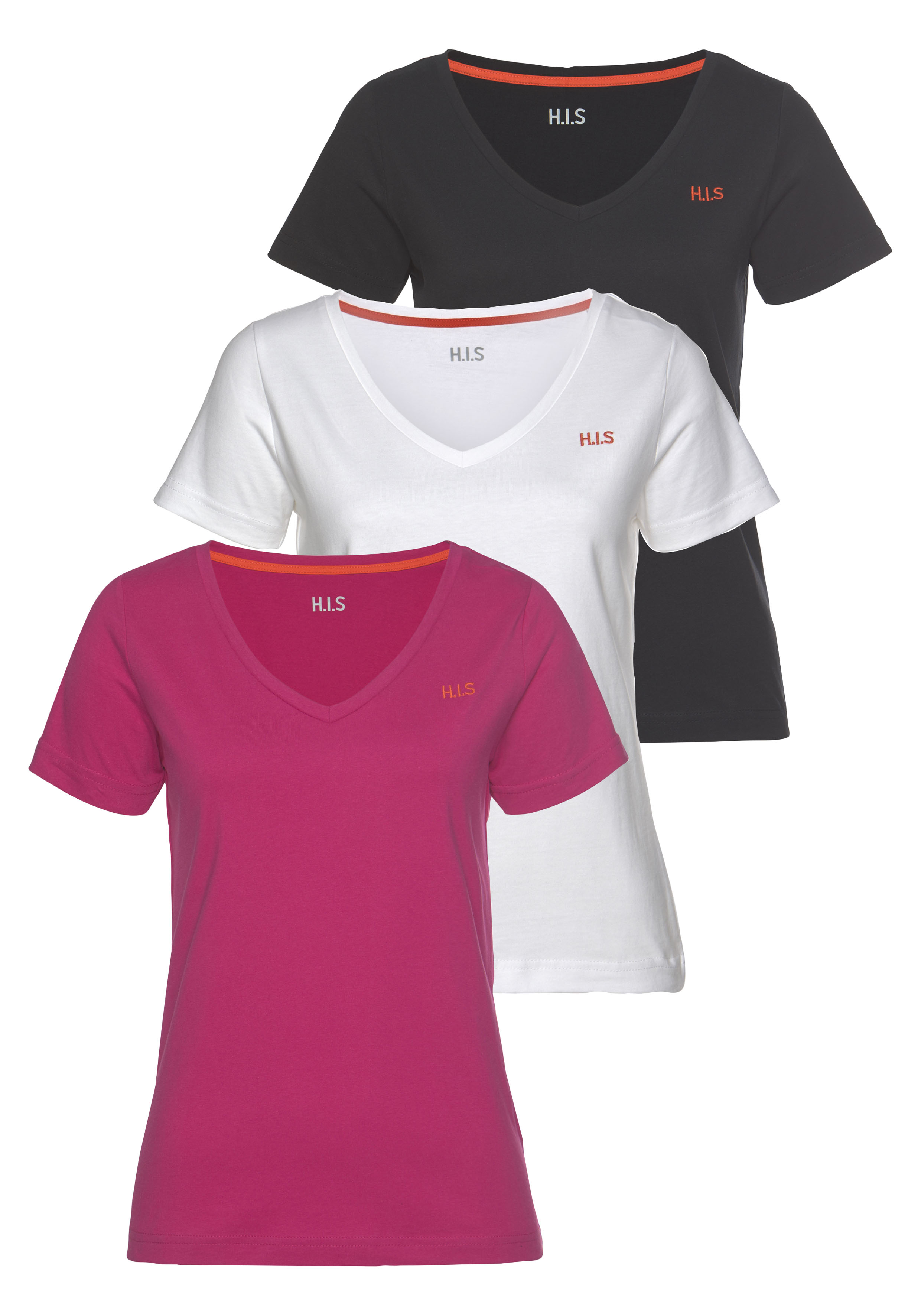 H.I.S T-Shirt "Essential-Basics vielseitig kombinierbar" 3er-Pack zum Vorteilspreis, lockerer Schnitt, 100% Baumwolle, vielen Farben & großen Größen