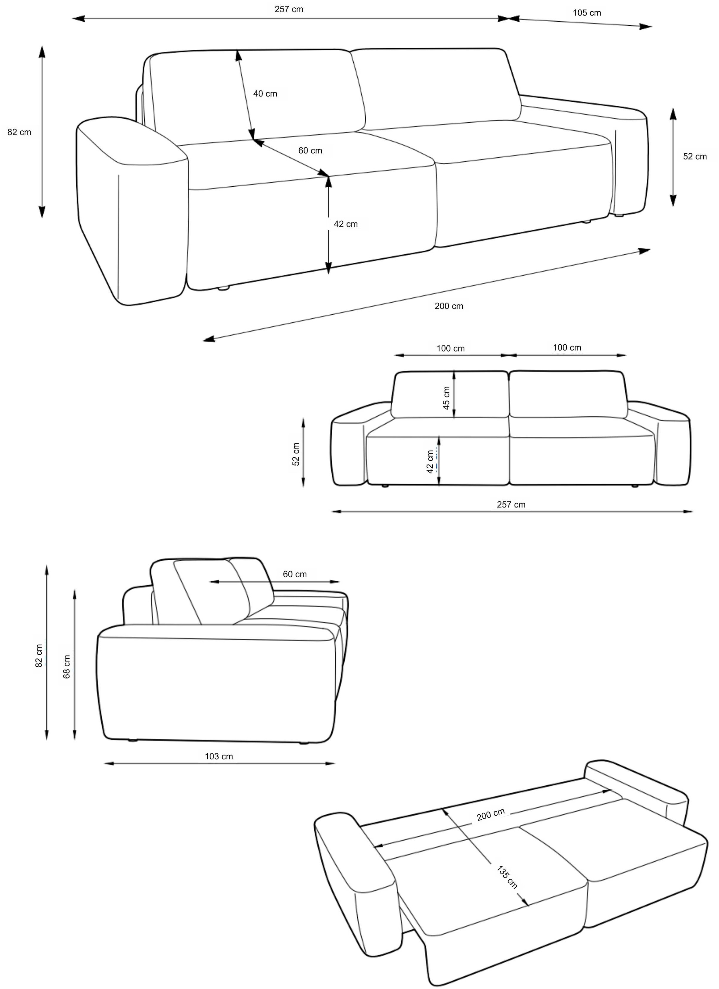 INOSIGN 3-Sitzer »TORGE (257cm), Sofa,Schlafsofa in Cord, Samtvelours, Struktur fein«, rundes Design, Schlaffunktion u. Bettkasten, Liegefläche: 135/200 cm