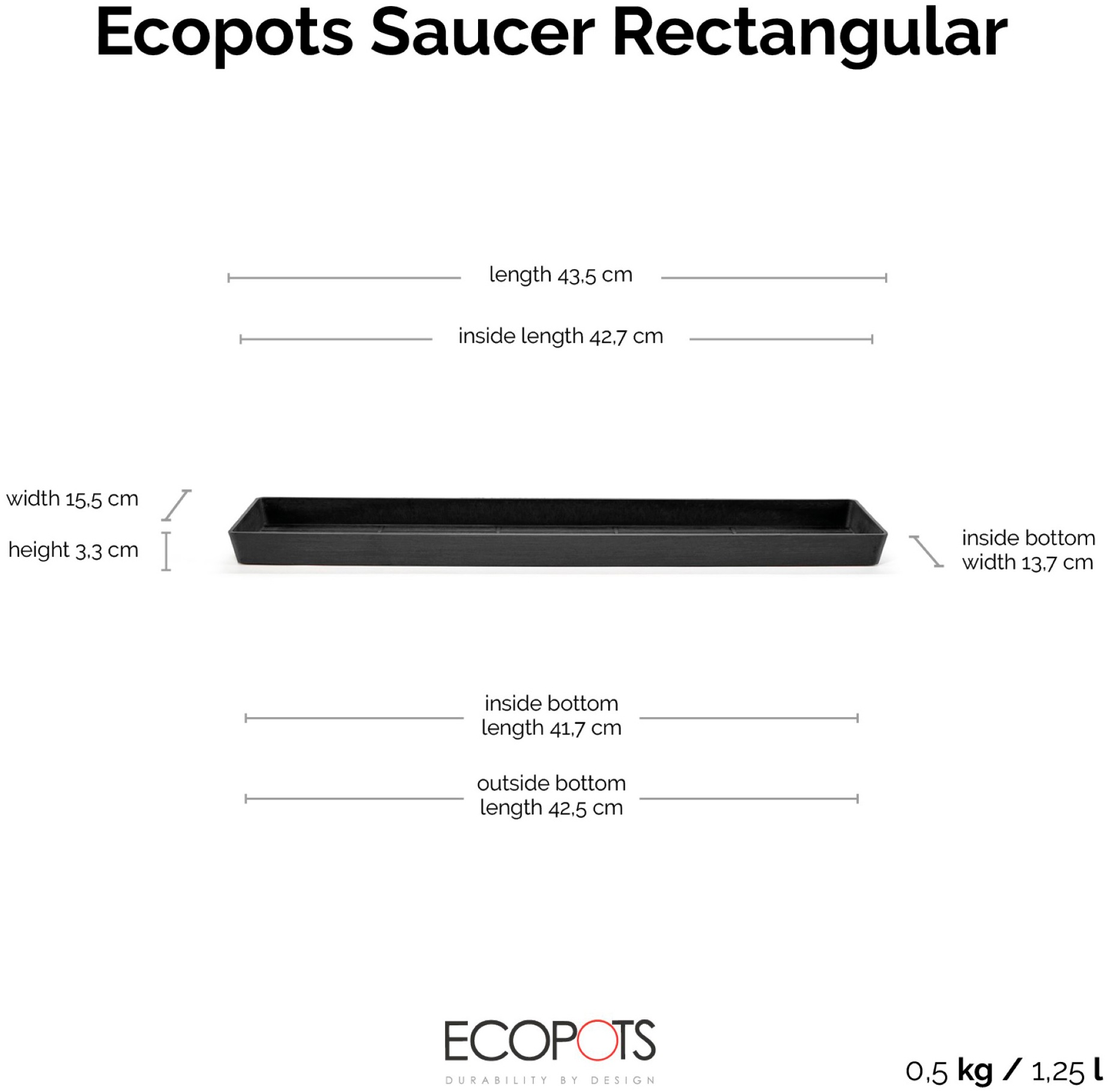 ECOPOTS Topfuntersetzer »Rechteckig 45 Dunkelgrau«, für innen und außen: frostsicher, bruchsicher und lichtbeständig