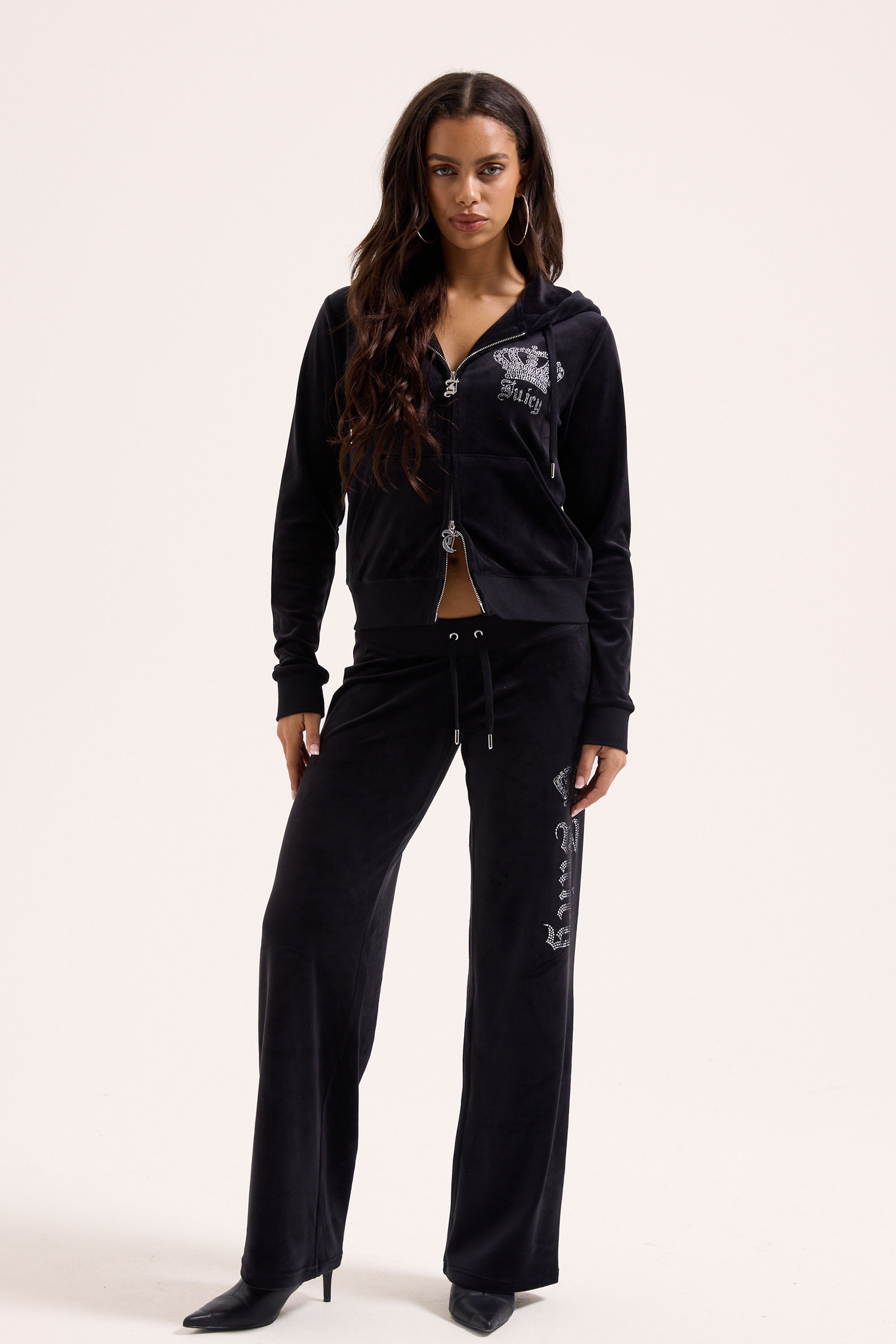 Juicy Couture Kapuzennickijacke »GOTHIC CROWN HOODIE. Damen« mit Kapuze Trainingsjacke Damen, Sweatjacke mit Kapuze, Velour, mit Glitzer, Sale